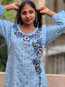 Floral Hand Embroidery Cotton Kurta | AHR301