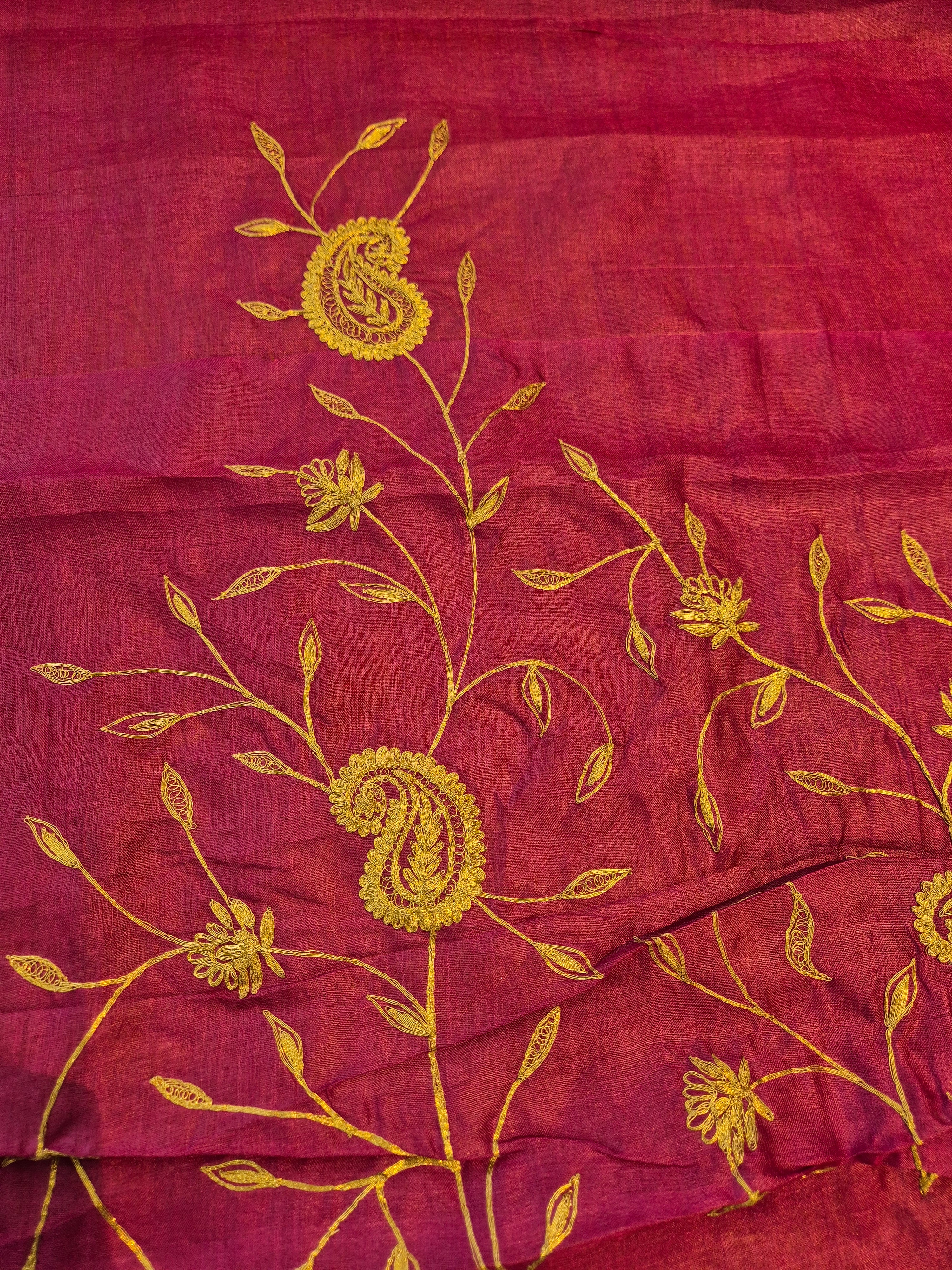 Floral Hand Embroidery Tussar Saree | AHR227