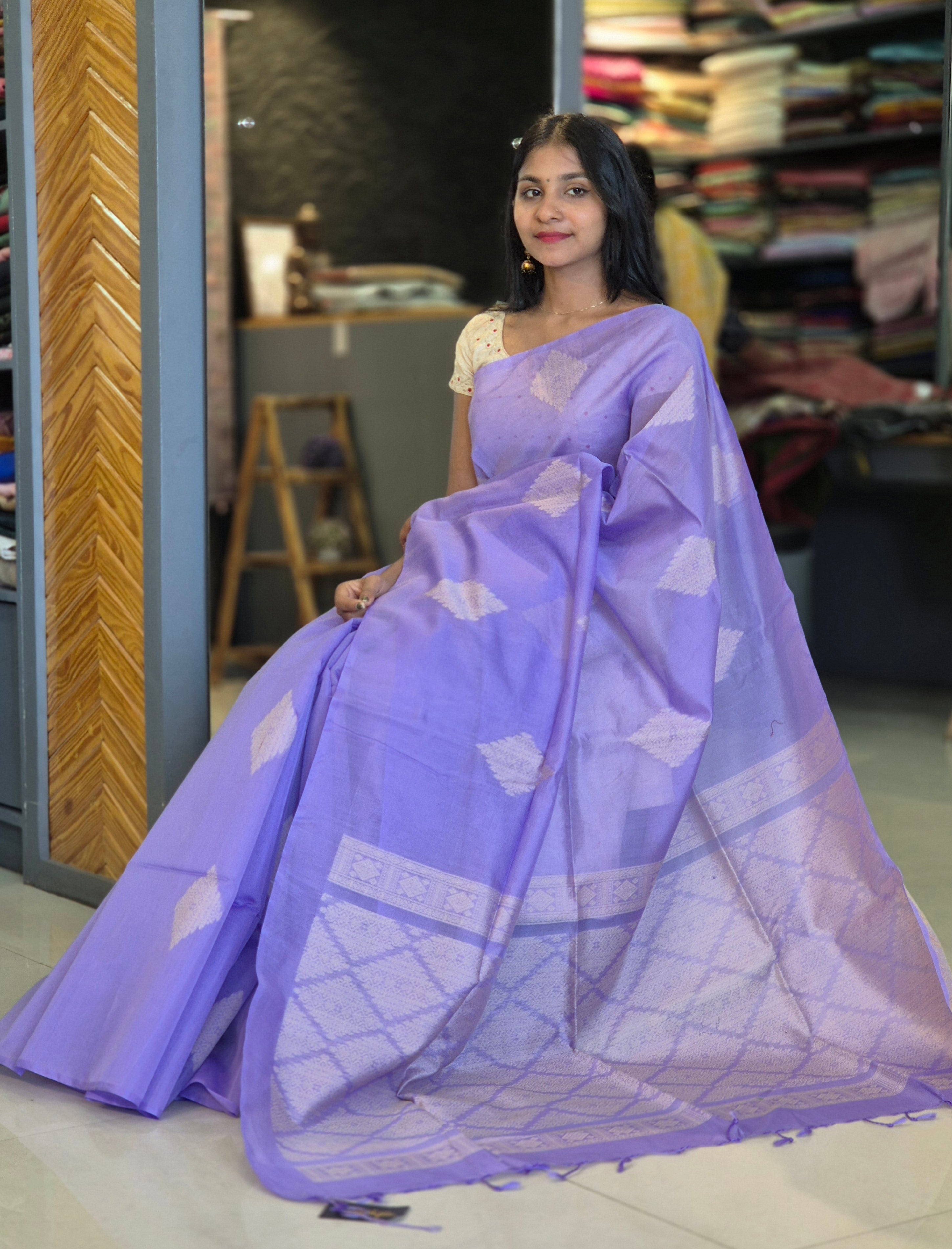 Geometrical Weaving Chanderi Finish Saree | AHR186