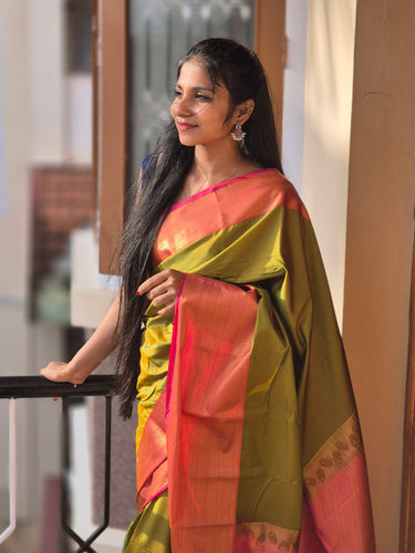 Antique Zari Weaving Border Semi Silk Saree | SKT126