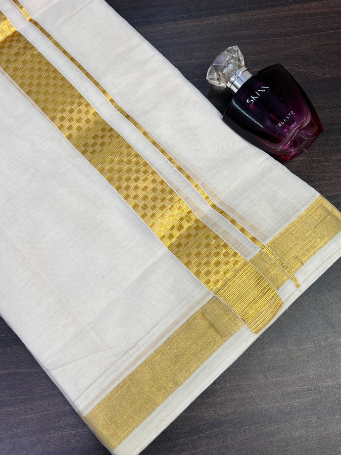 Jacqurd Weaved Pure Kerala Cotton  Balaramapuram Handloom Mundu | KL204