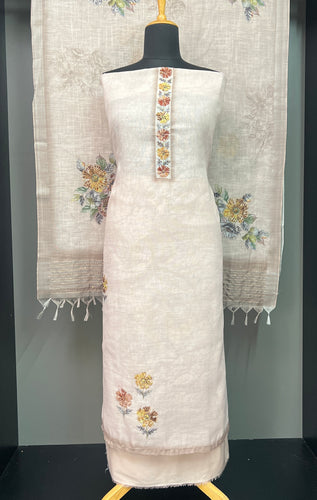 Floral Print With Embroidery Highlighted Linen Finish Salwar Set | KSD185