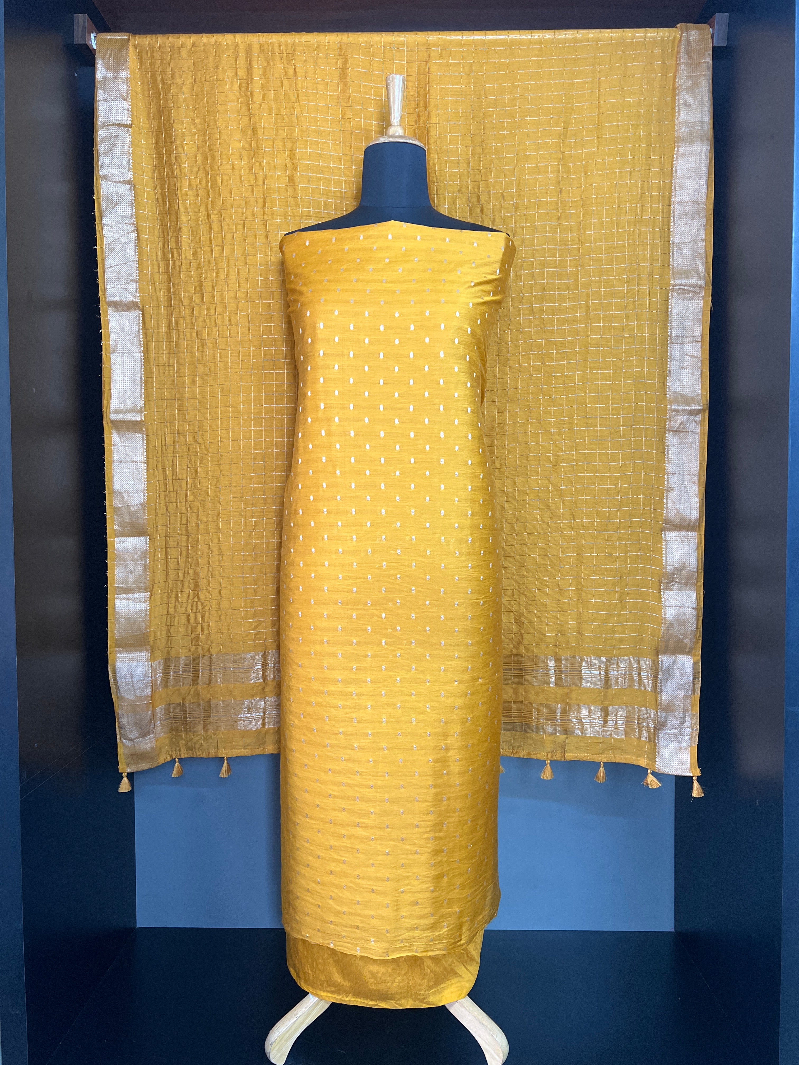 Golden Zari Buta Woven Pattern Chanderi Finish Salwar Set | YNG1429