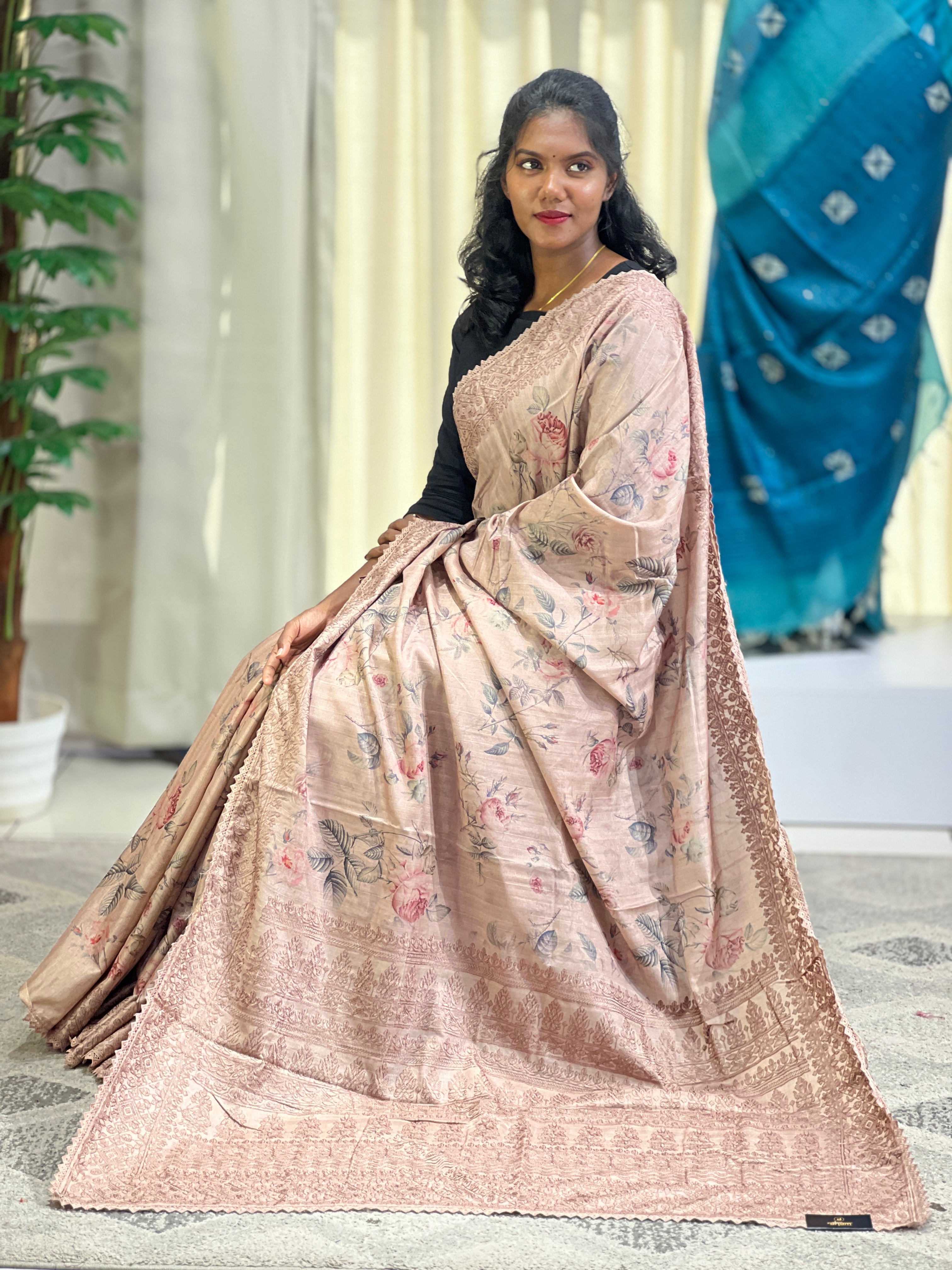 Floral Digital Printed Tussar Finish Saree | SUN306