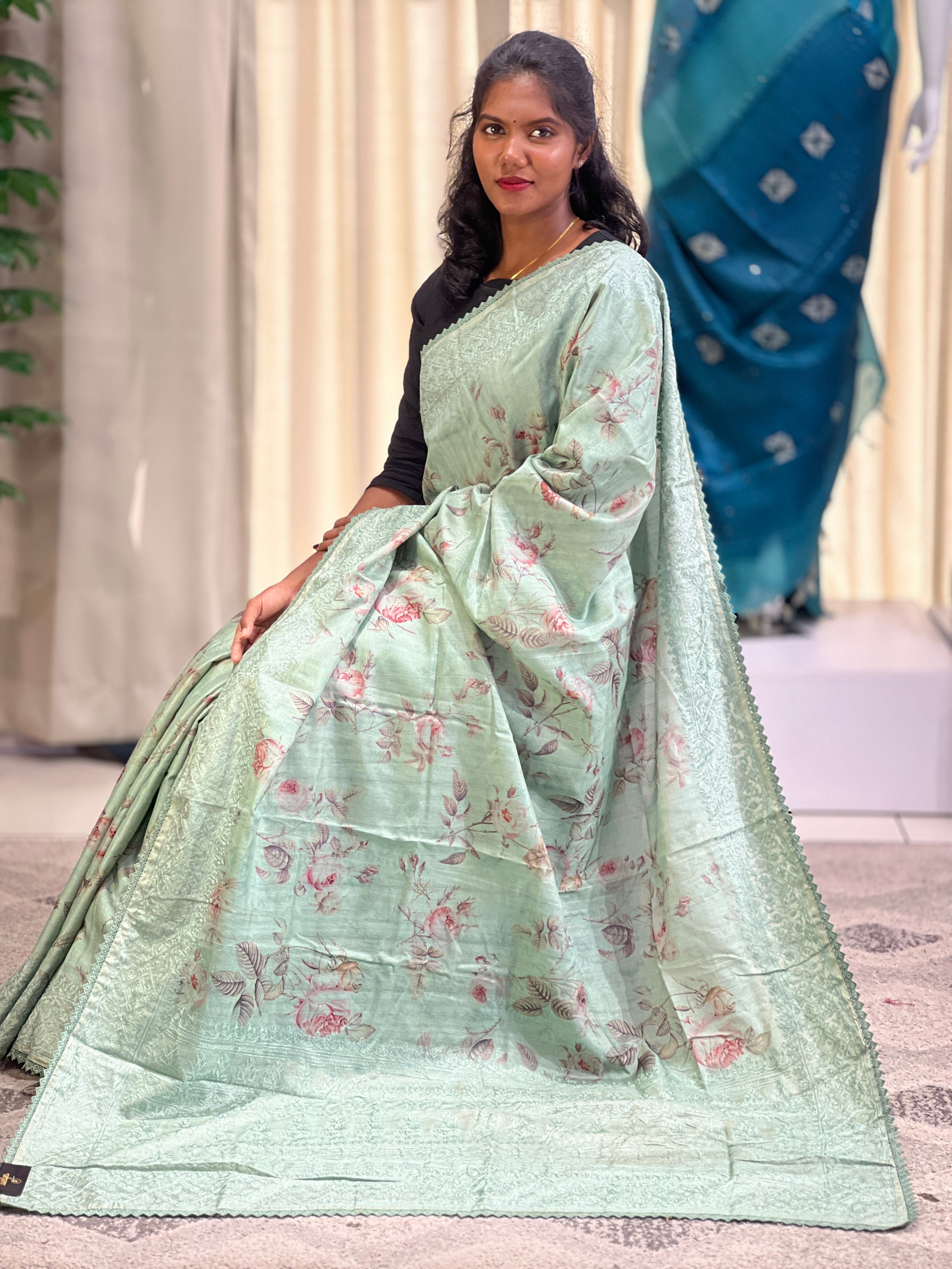 Floral Digital Printed Tussar Finish Saree | SUN305