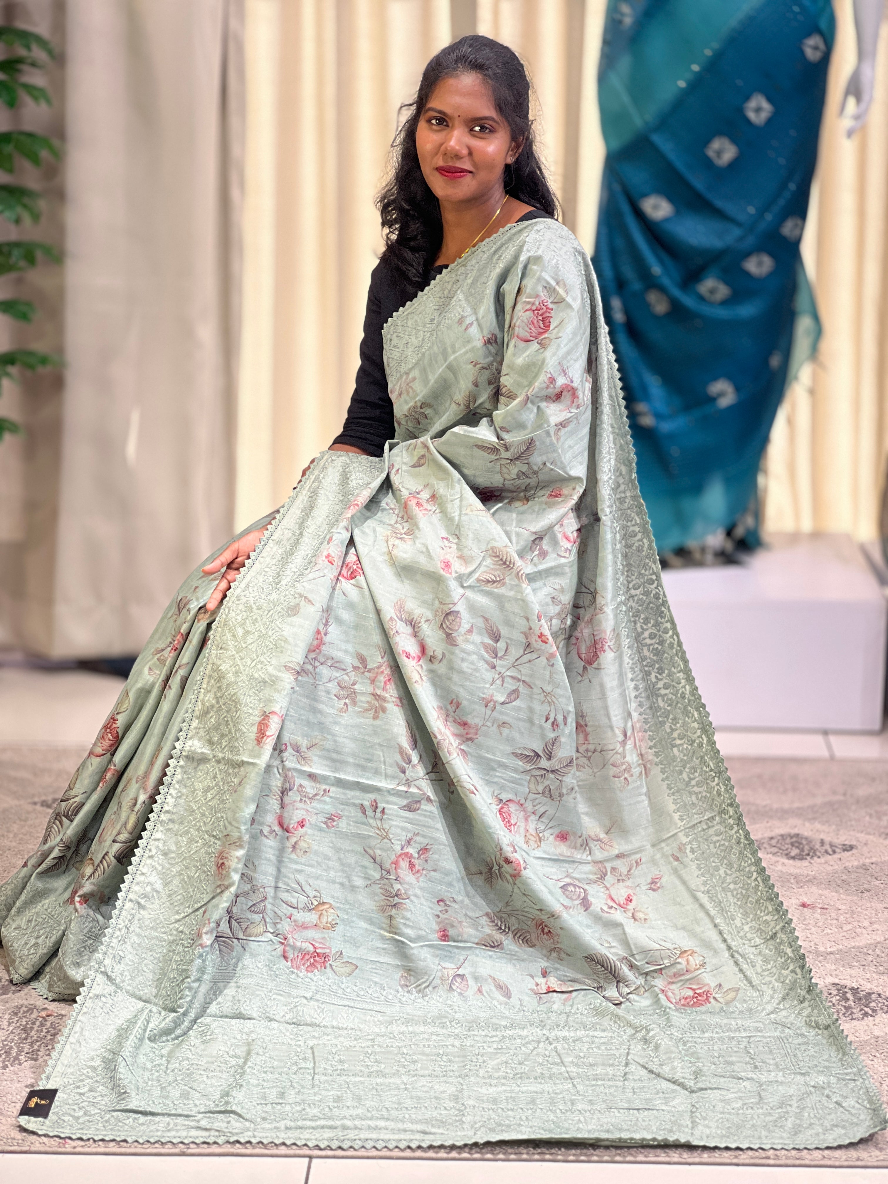 Floral Digital Printed Tussar Finish Saree | SUN307