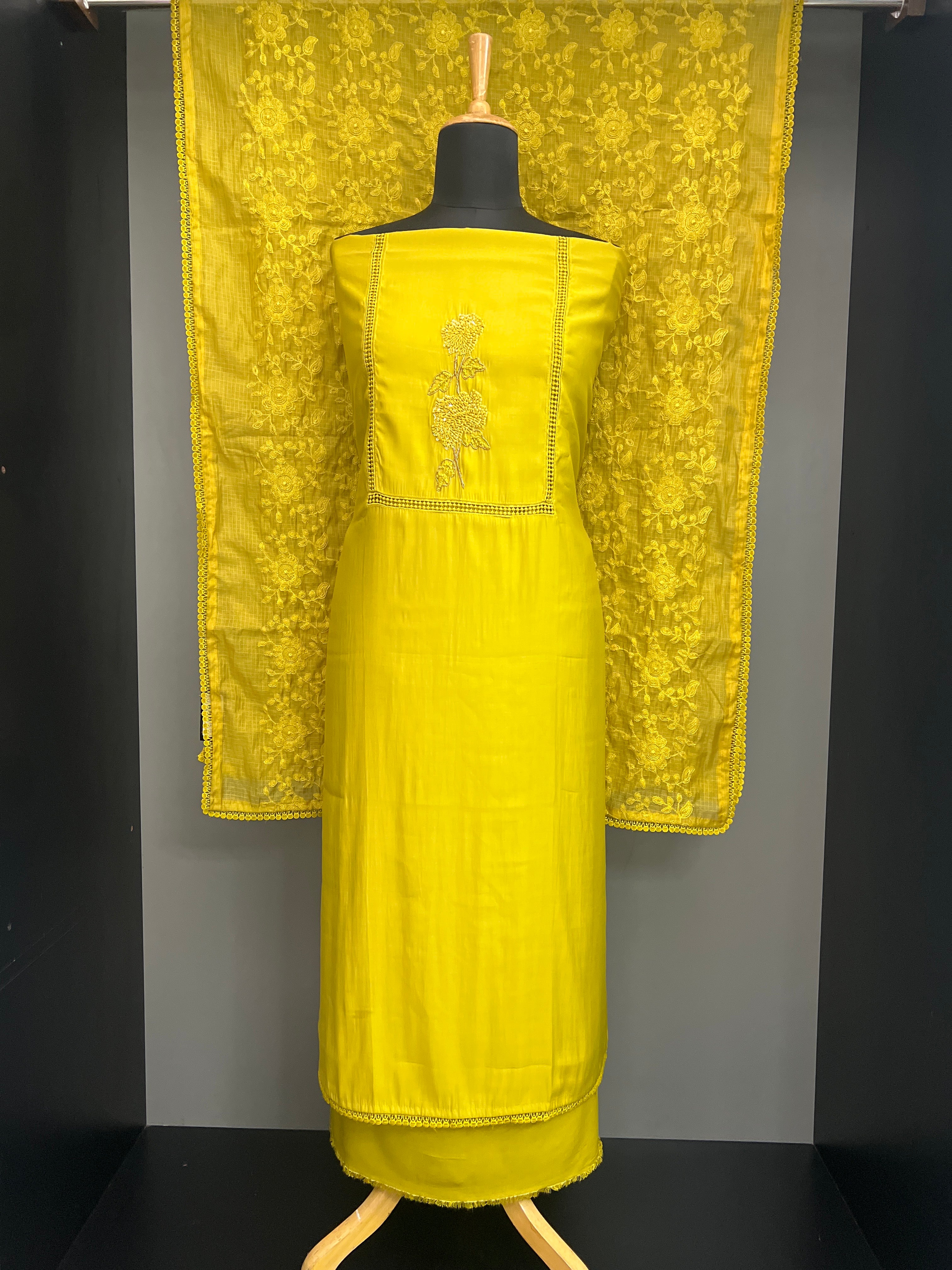 Yoke Hand Work Design Mul Chanderi Salwar Set | SW2511