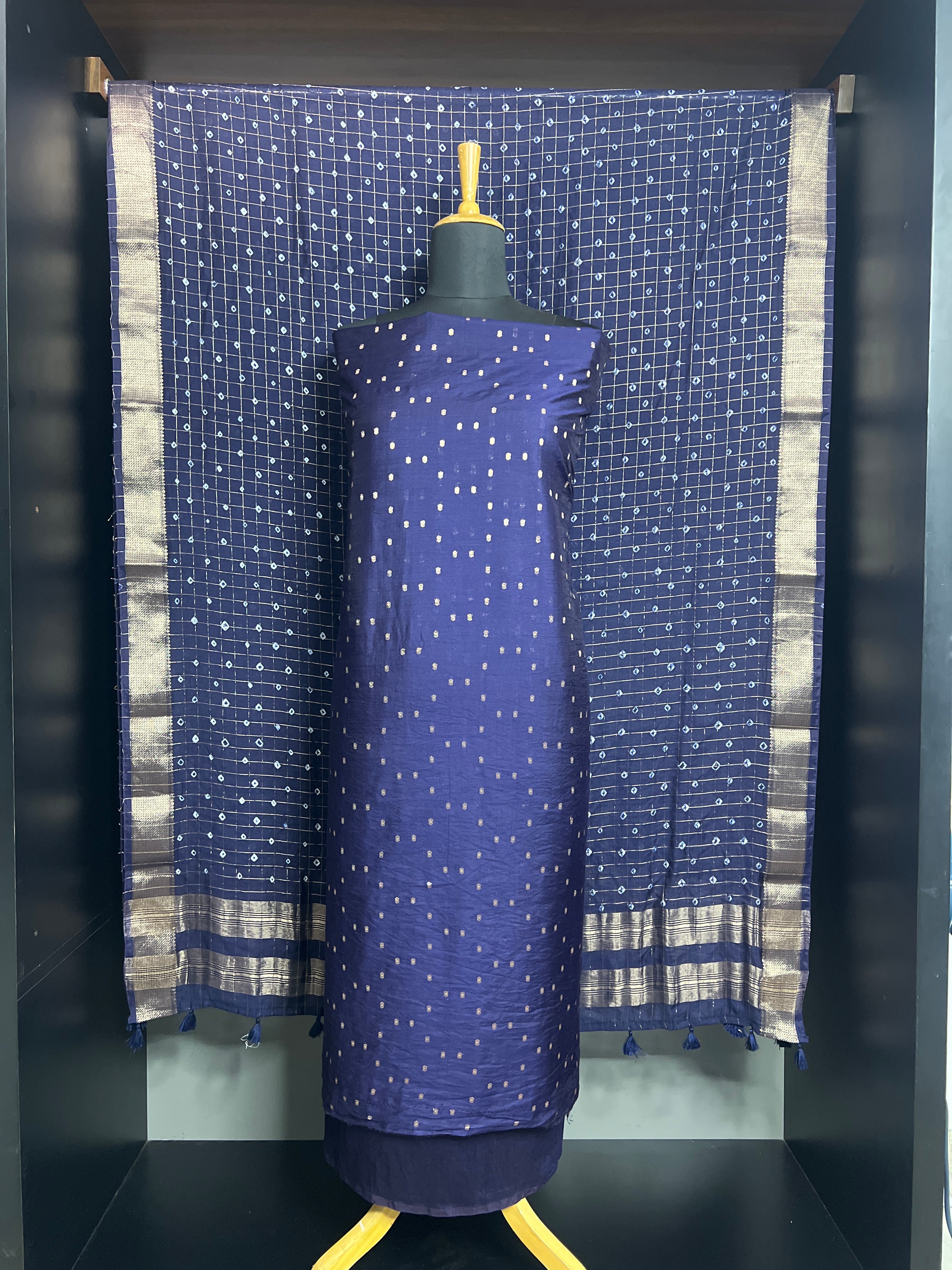Golden Zari Buta Woven Pattern Semi  Silk  Salwar Set | YNG1587