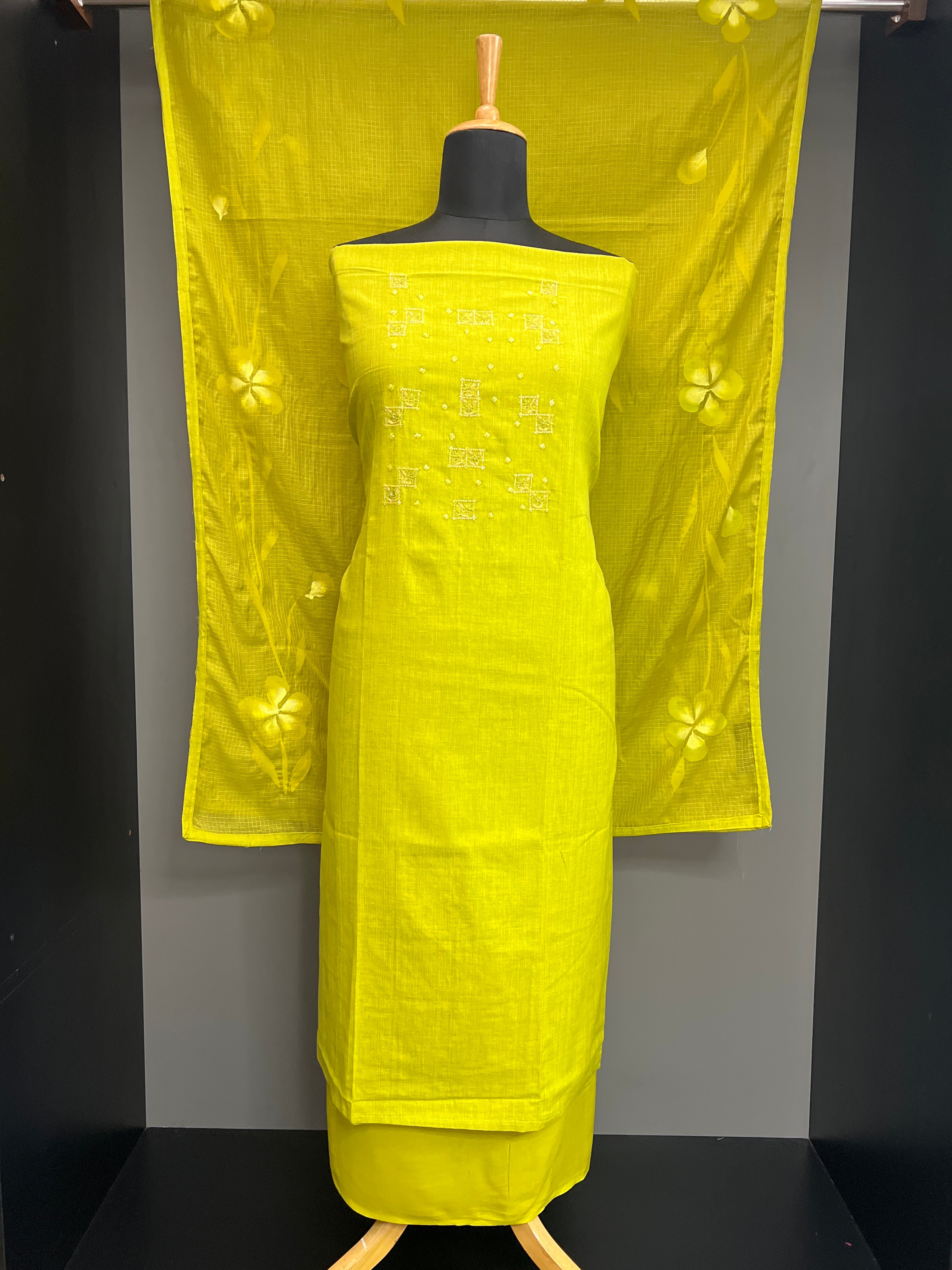 Machine Embroidered Semi Linen Salwar Set | SW2495