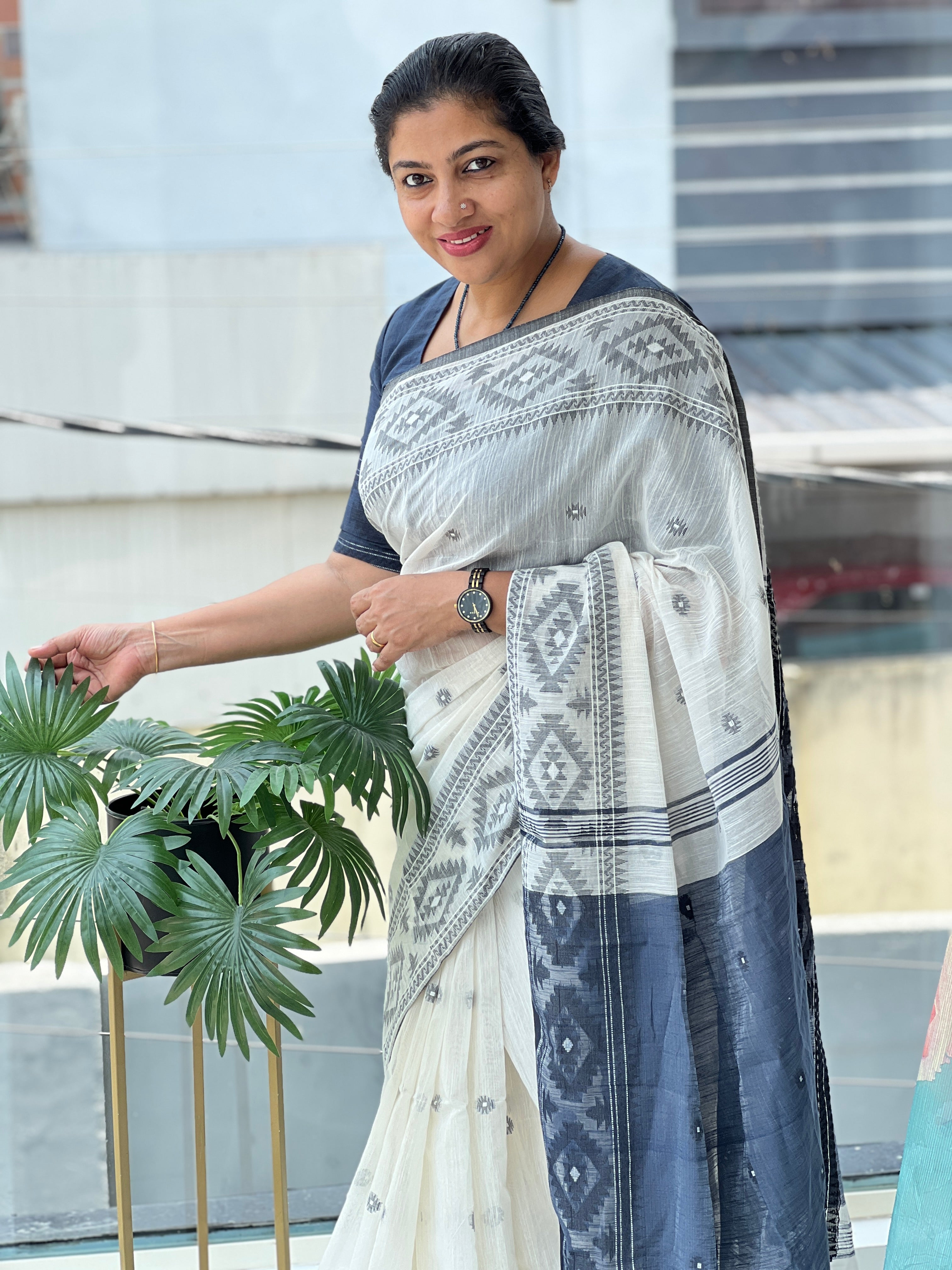 Jamdani Weaving Cotton Blended Saree | RP558