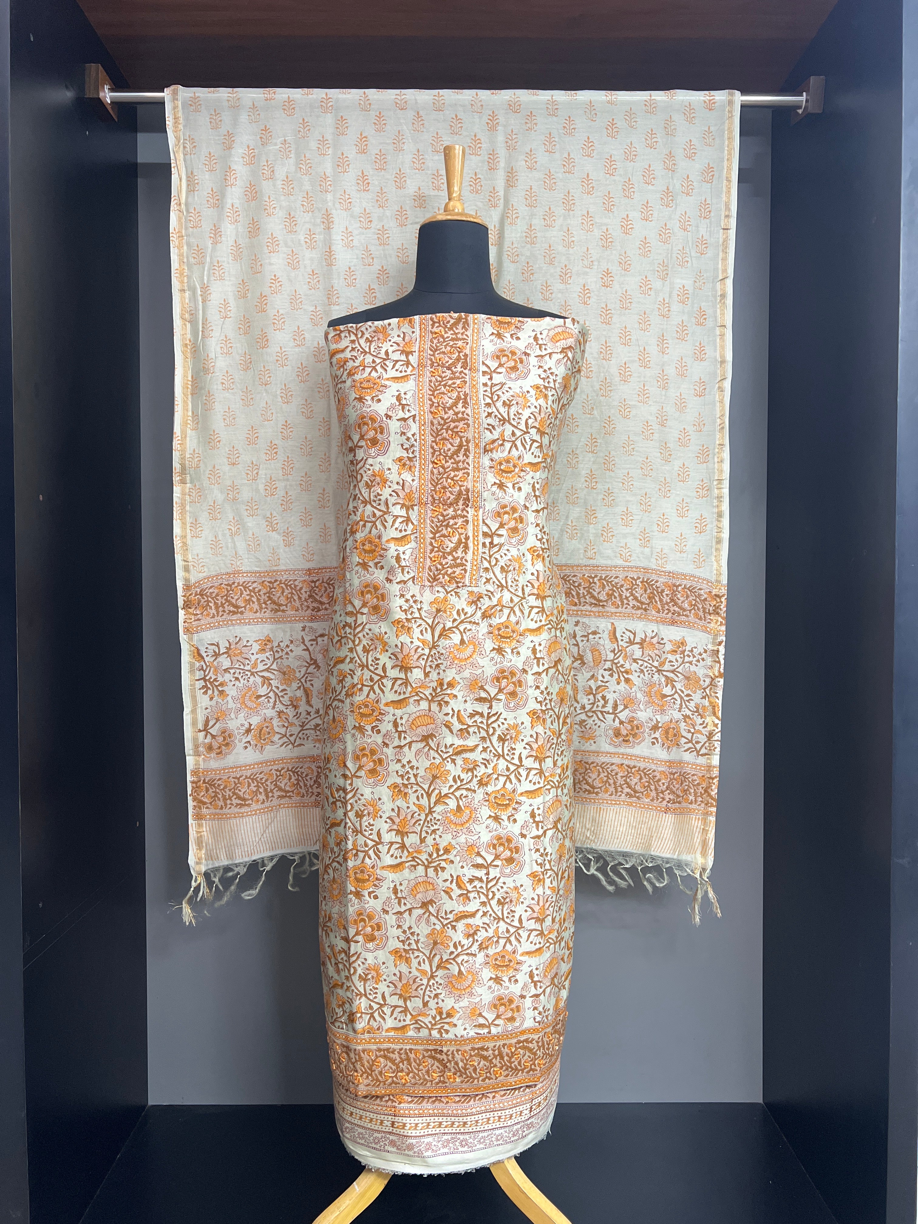 Block Printed Pattern Chanderi Salwar Set  | ACF112