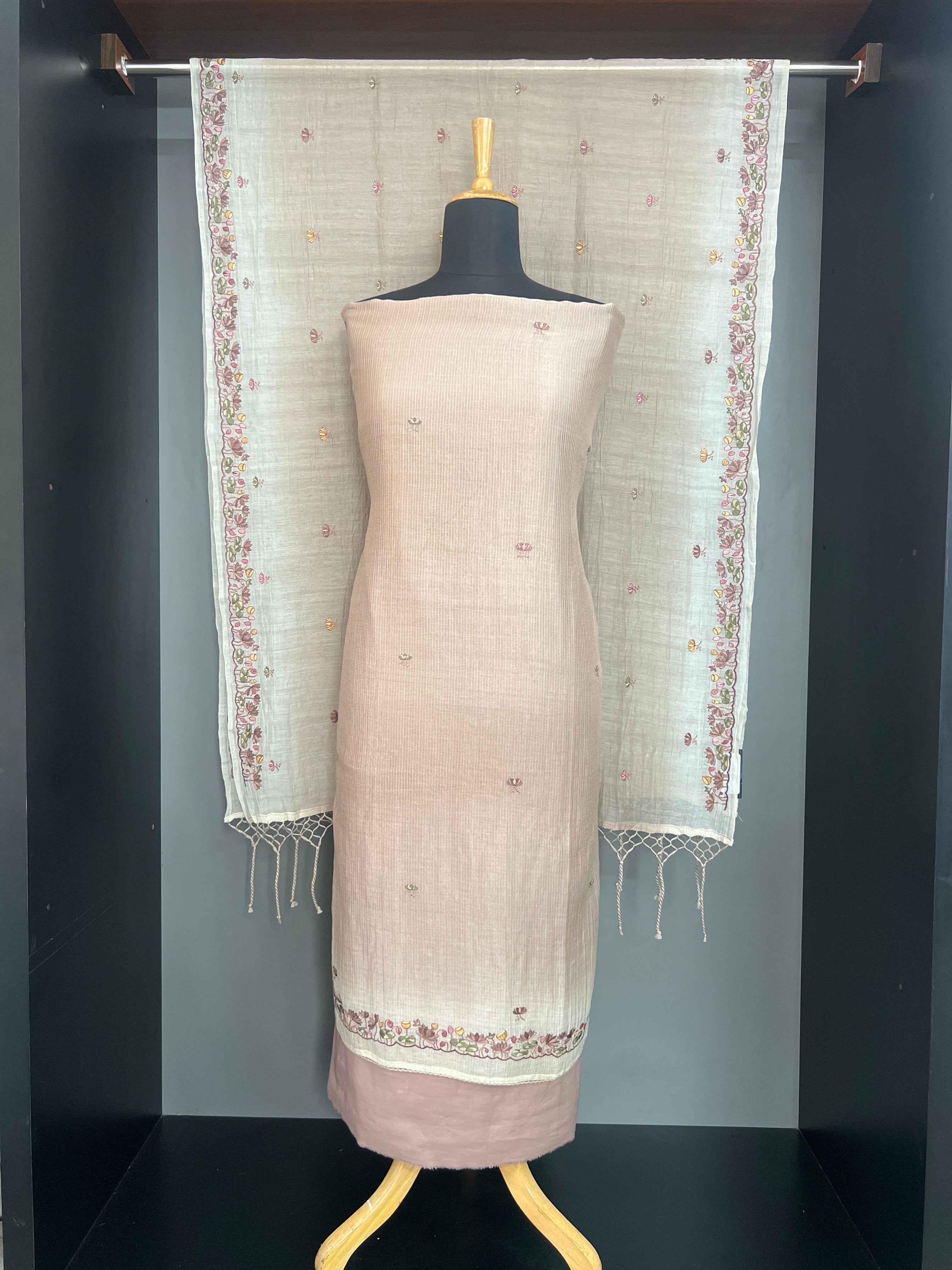 Check Pattern Embroidered Tussar Salwar Set | KMM156
