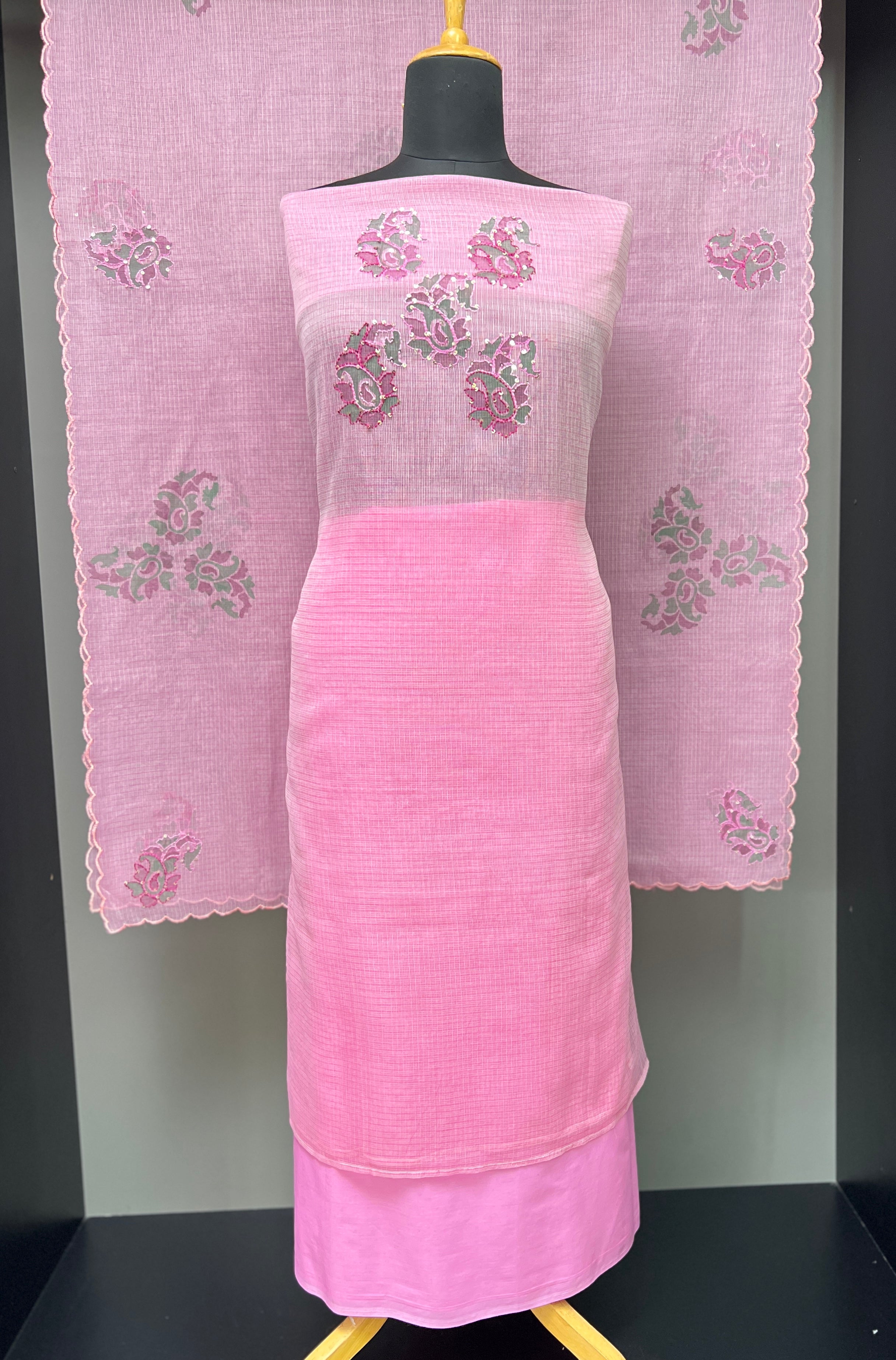 Hand Painted With Embroidery Highlighted Kota Salwar Set | PHU186