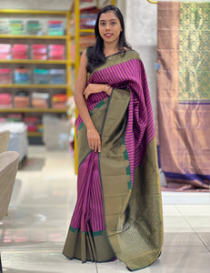 Traditional Zari Woven Stripe Patterned Semi Silk Saree | SRK111