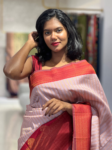 Traditional Zari Woven Stripe Patterned Semi Silk Saree | SRK101