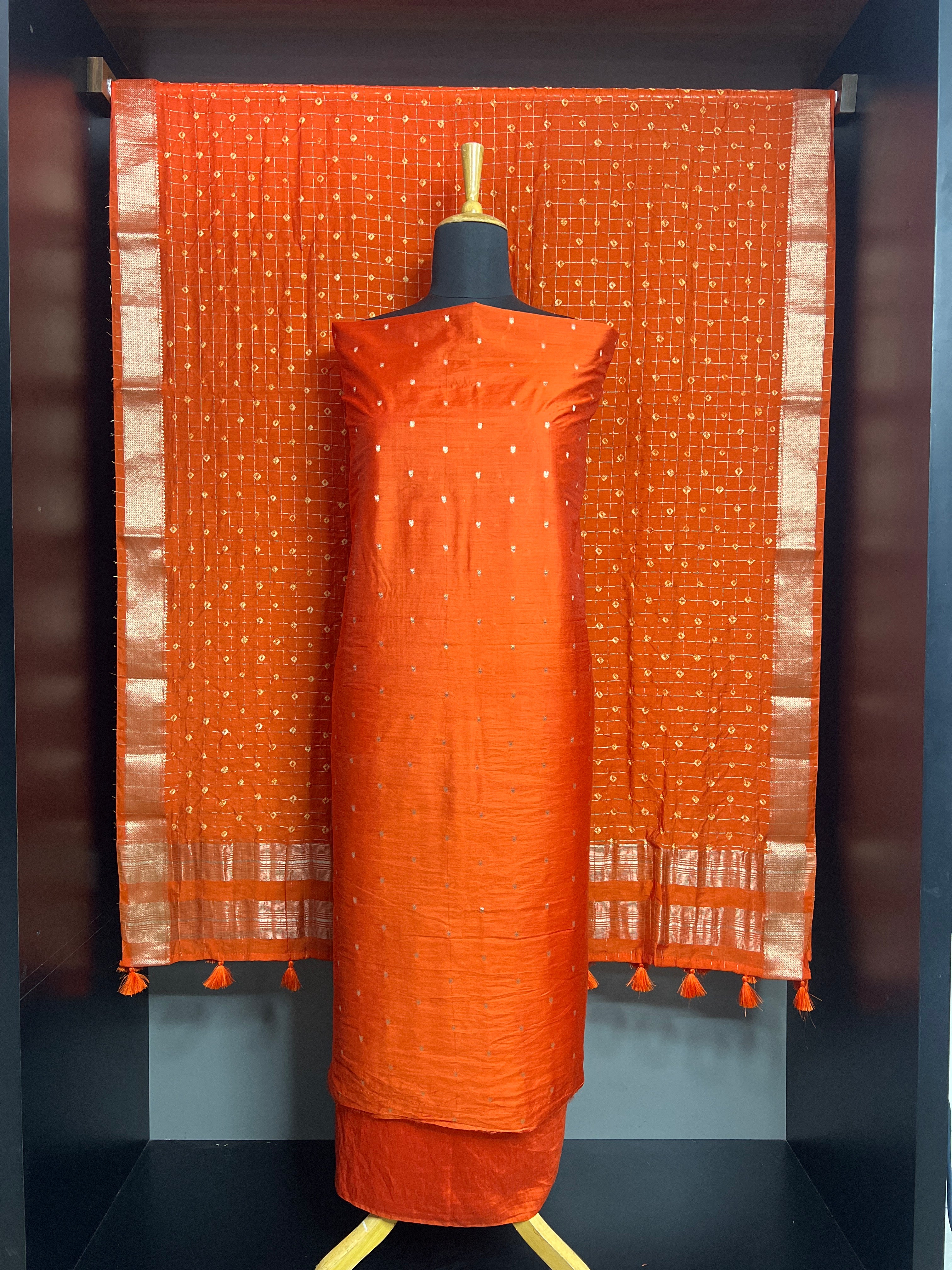 Golden Zari Buta Woven Pattern Semi  Silk  Salwar Set | YNG1588