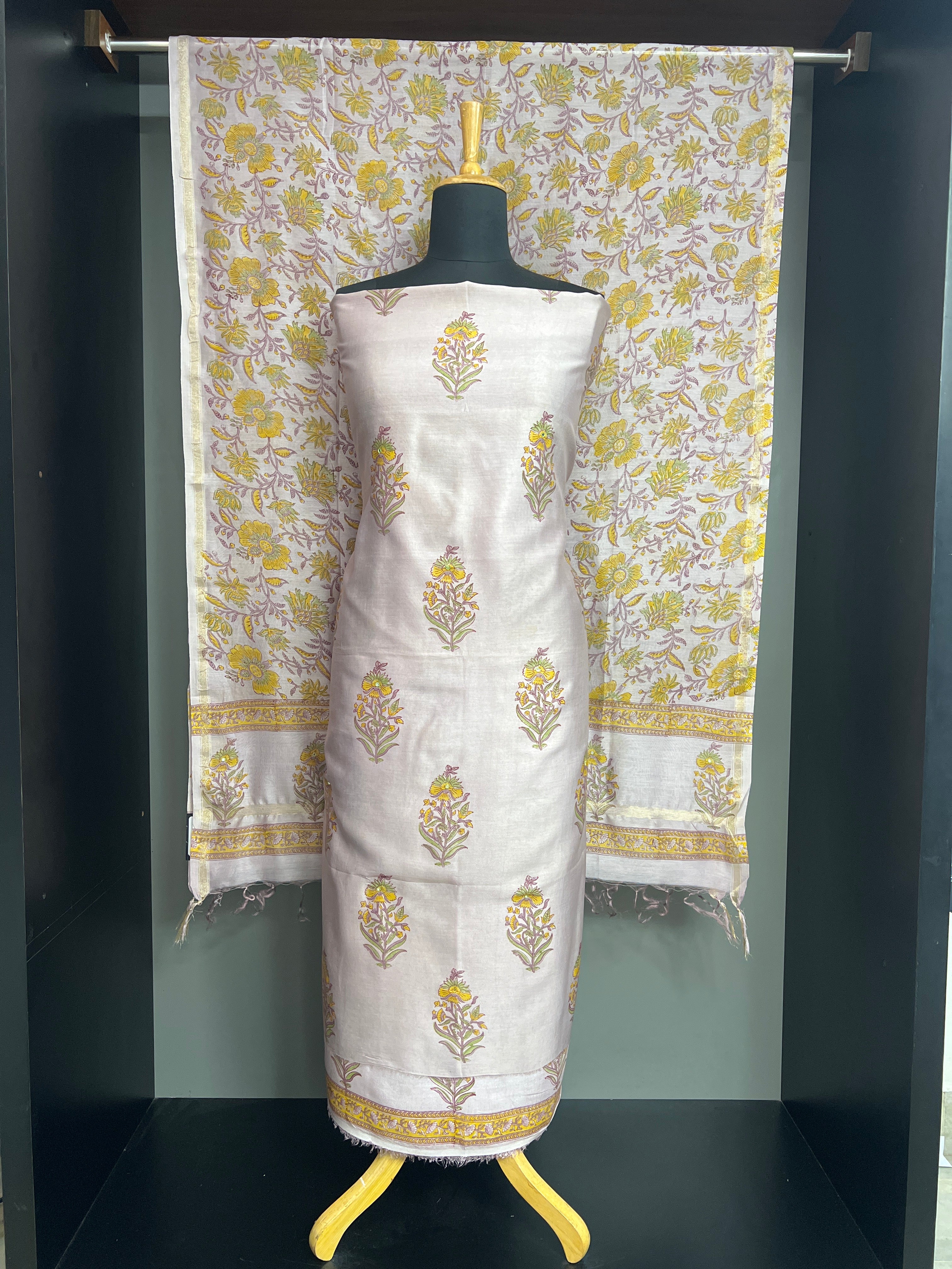 Block Printed Pattern Chanderi Salwar Set | ACF115
