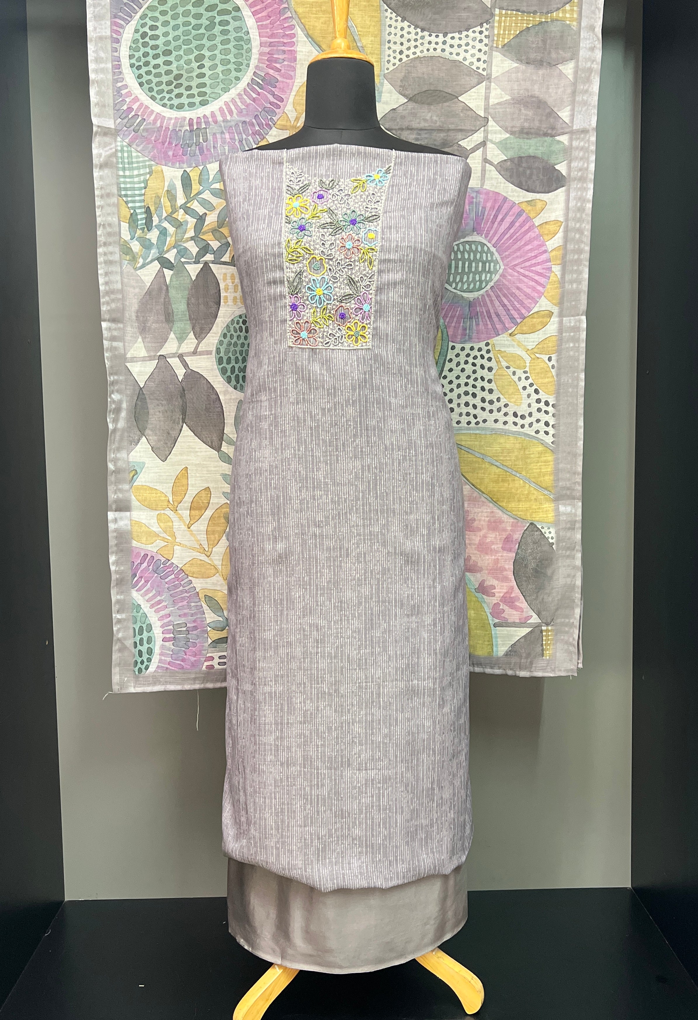 Yoke Embroidery Design Linen Finish Salwar Set | BLD925