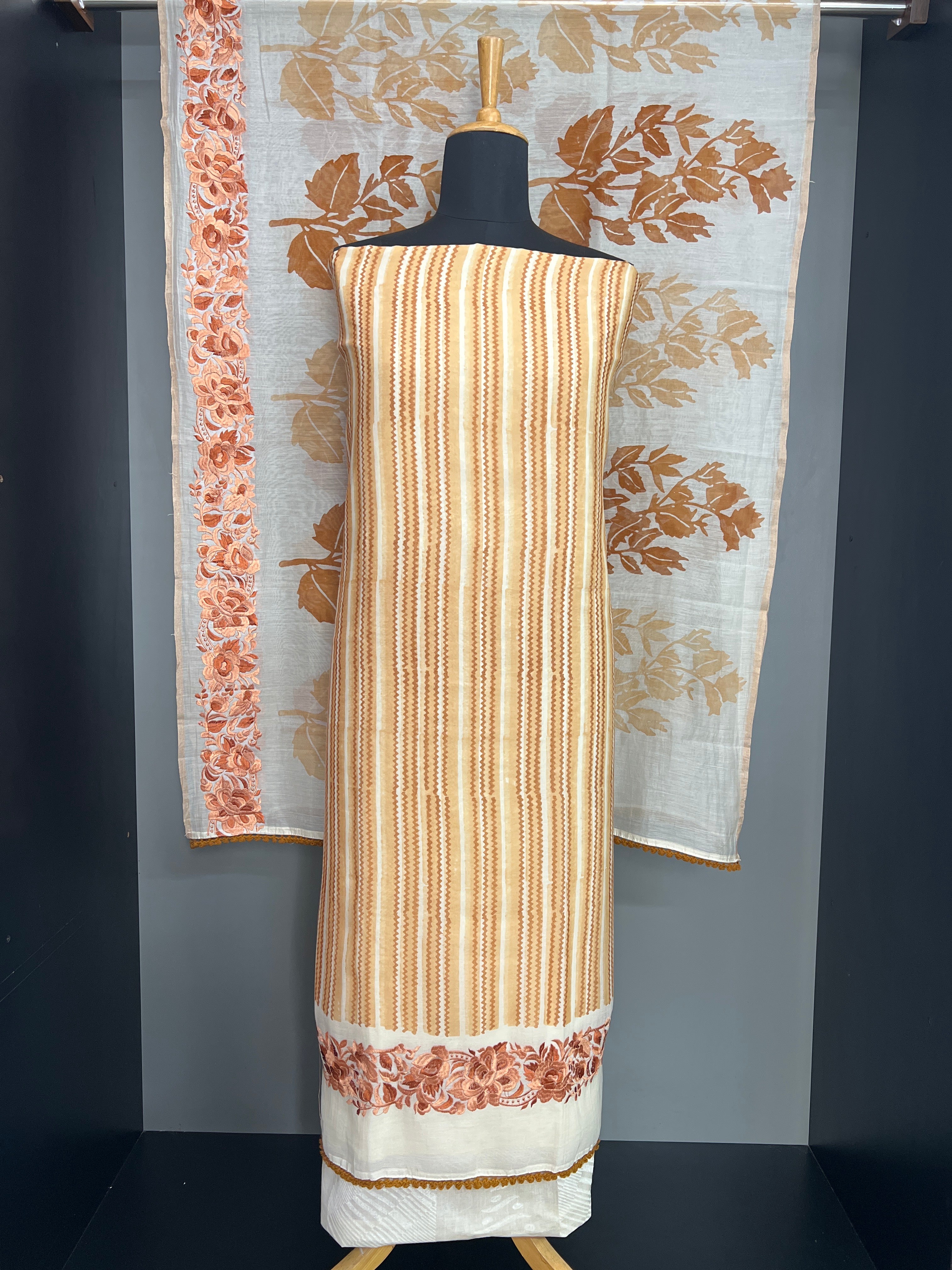 Computerized Embroidery Block Print Chanderi Salwar Set | ACD107