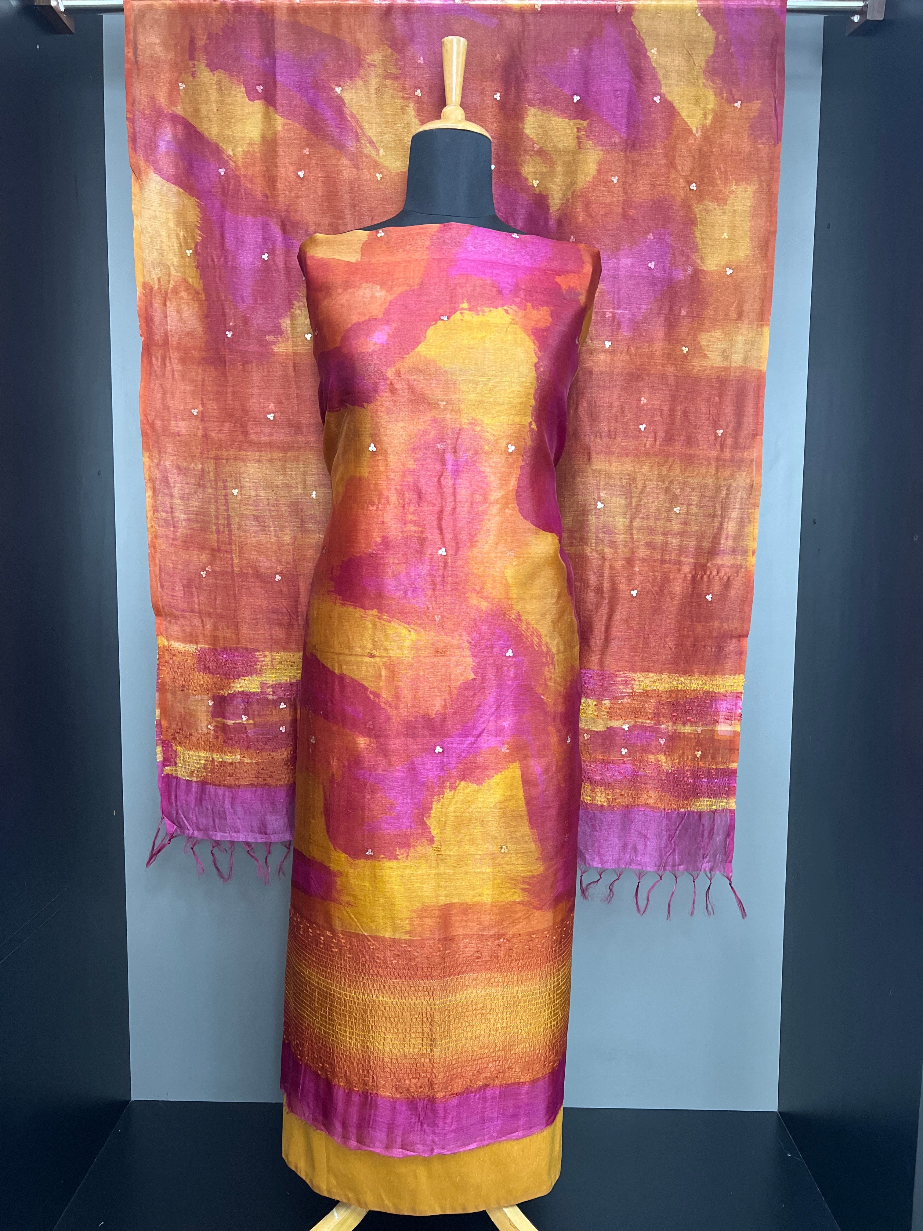 Tie & Dye Pattern Tussar Salwar Set | HS1463