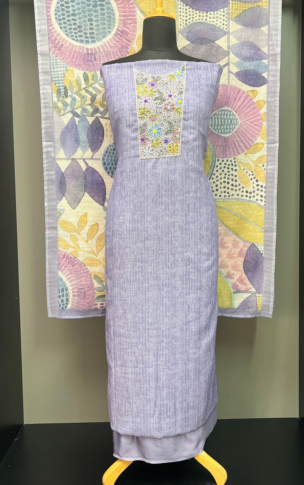 Yoke Embroidery Design Linen Finish Salwar Set | BLD927