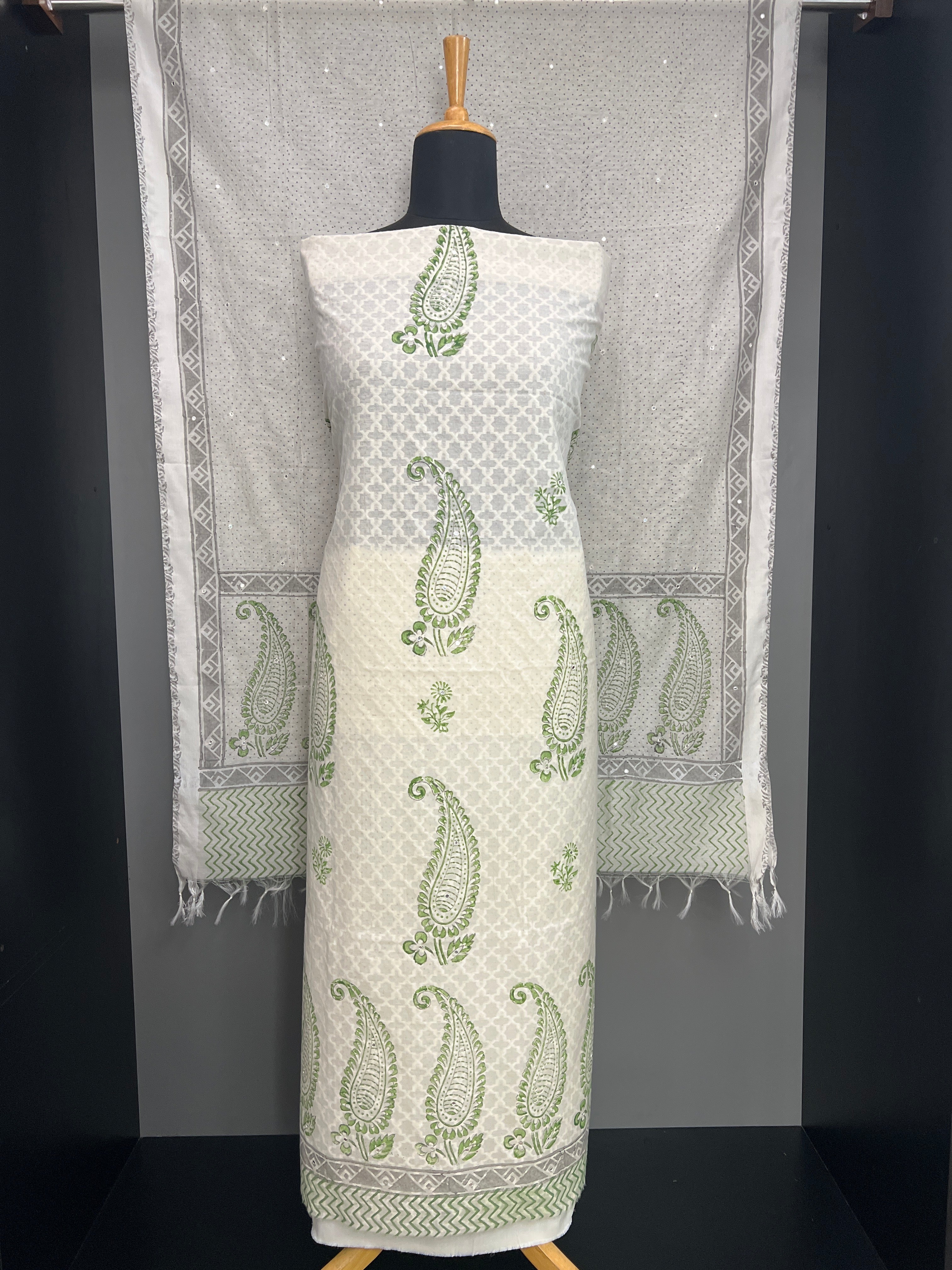 Block Printed Muga Check Organza Salwar Set | ACF144