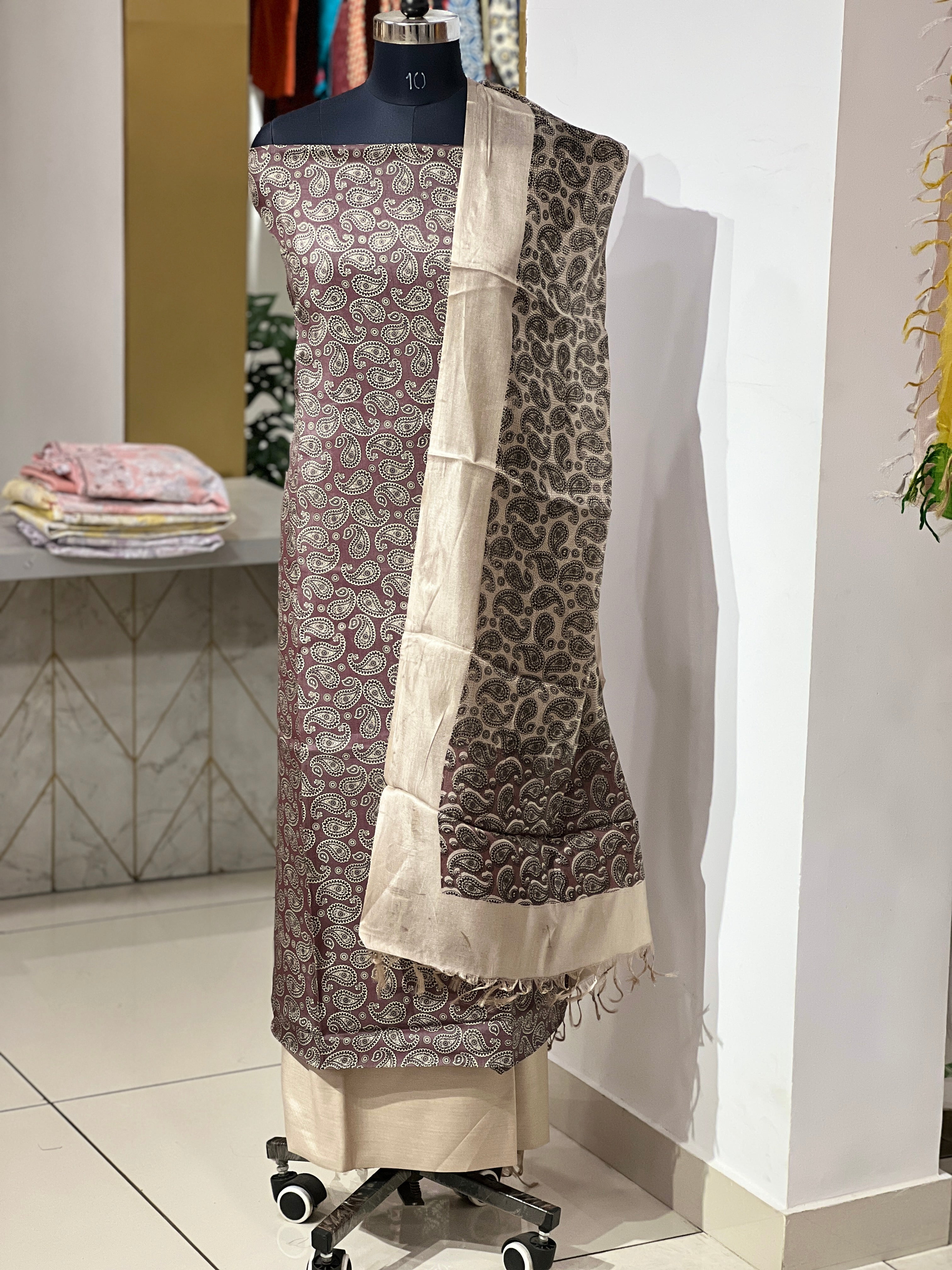 Paisley Print Detailed Tussar Salwar Set | ACT1650