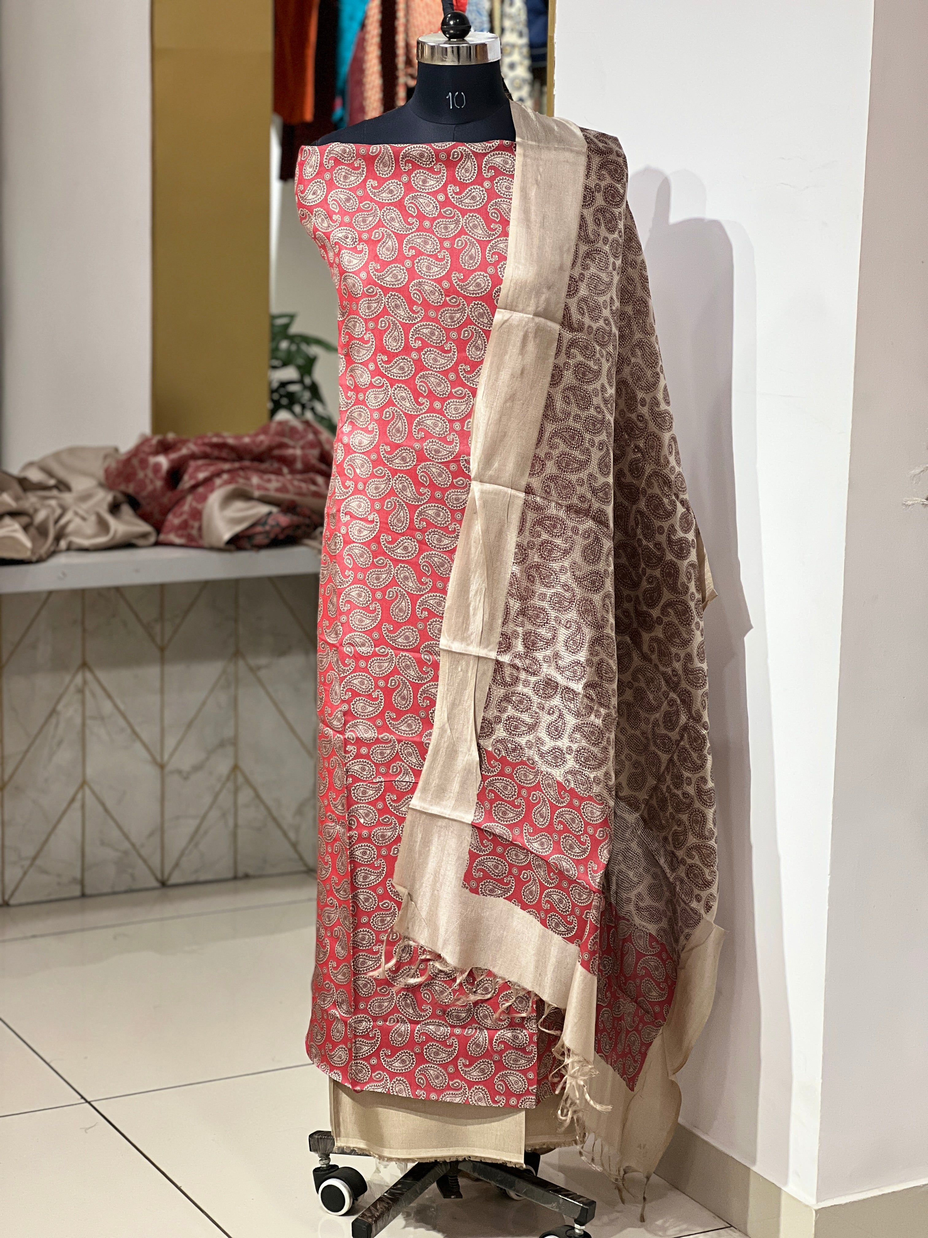 Paisley Print Detailed Tussar Salwar Set | ACT1652