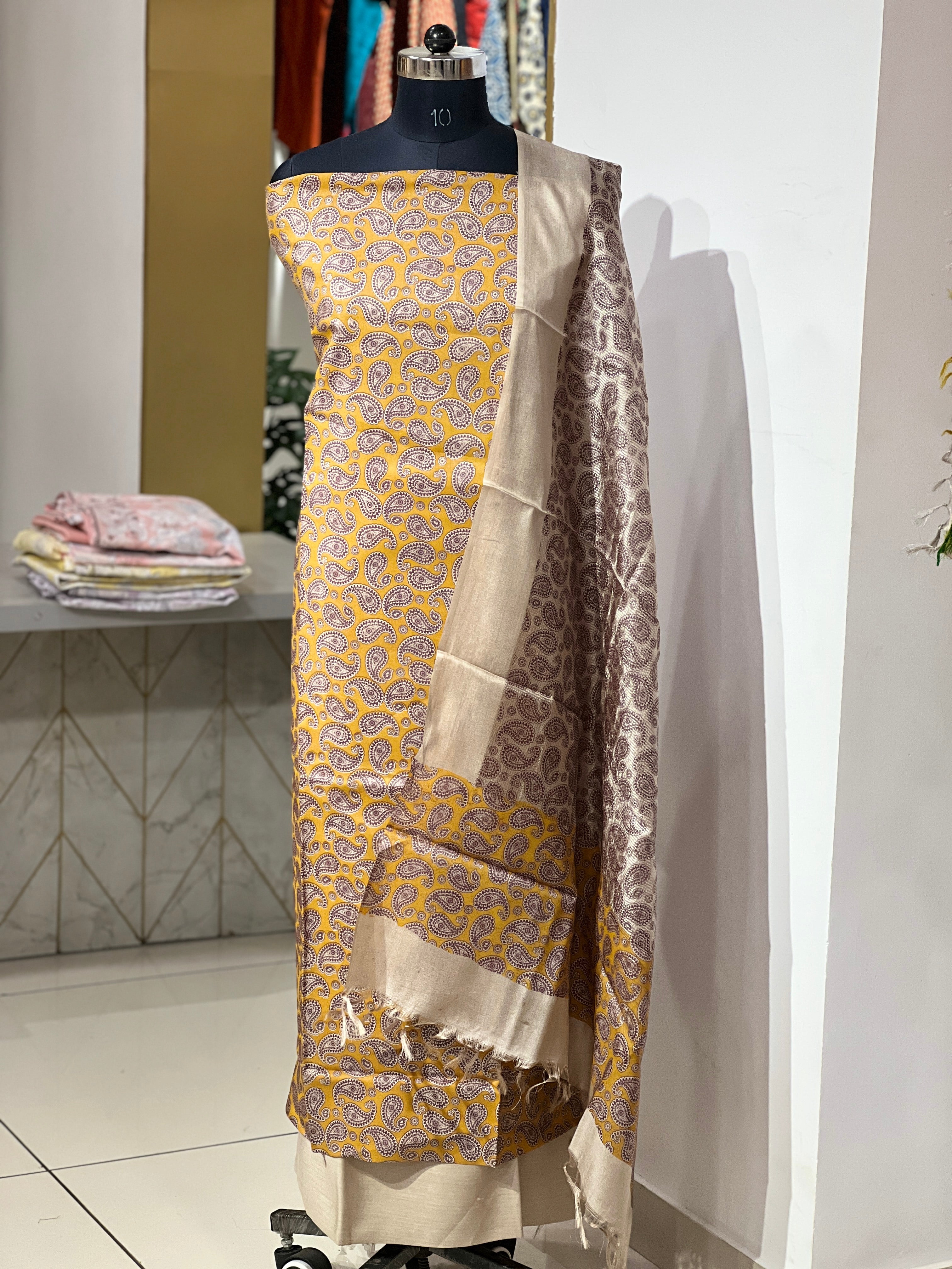 Paisley Print Detailed Tussar Salwar Set | ACT1655