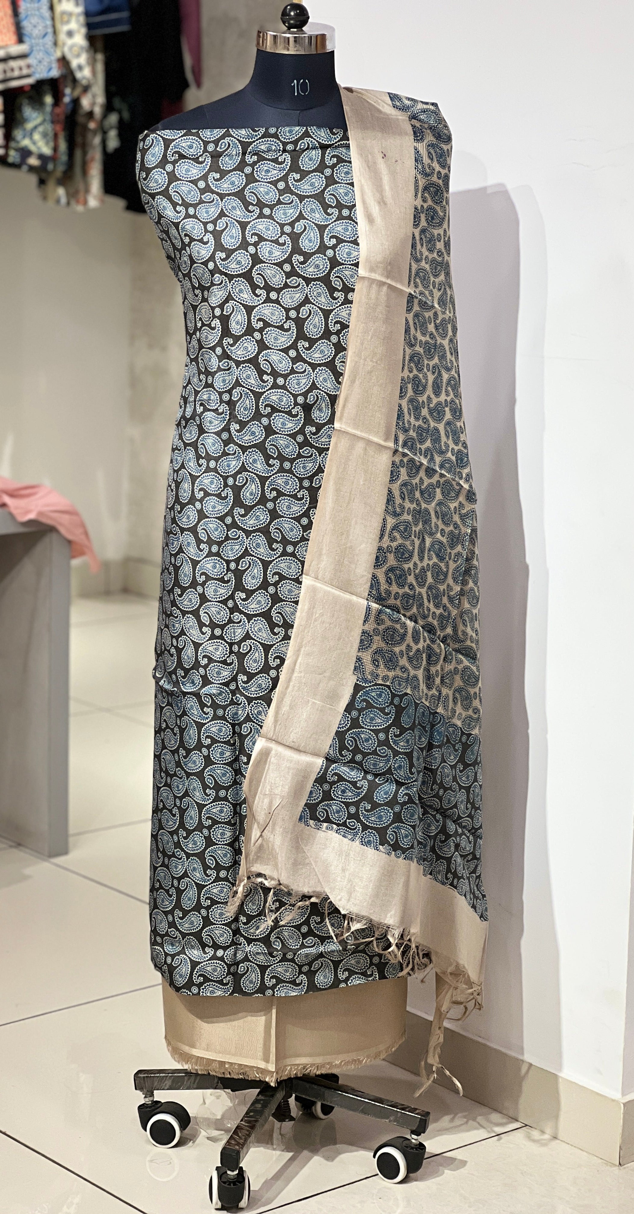 Paisley Print Detailed Tussar Salwar Set | ACT1656