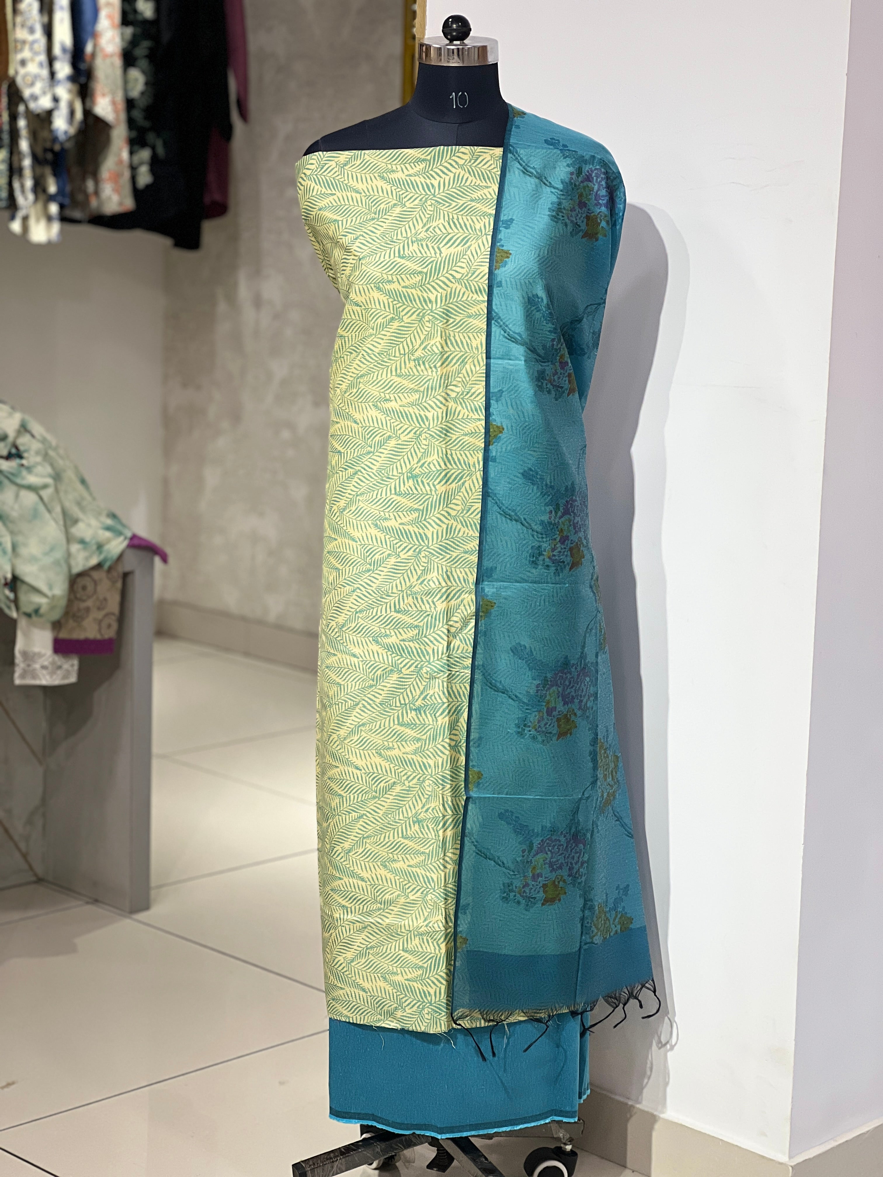 Leaf Print Detailed Semi Tussar Salwar Set | ACT1675