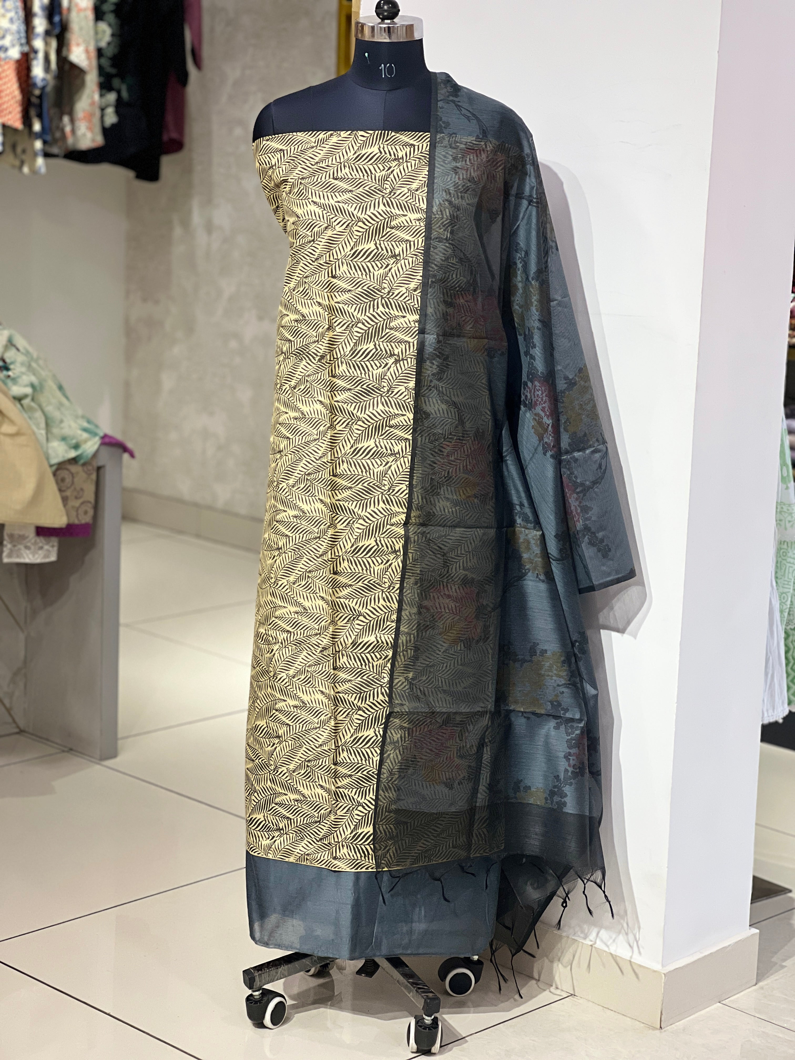 Leaf Print Detailed Semi Tussar Salwar Set | ACT1676