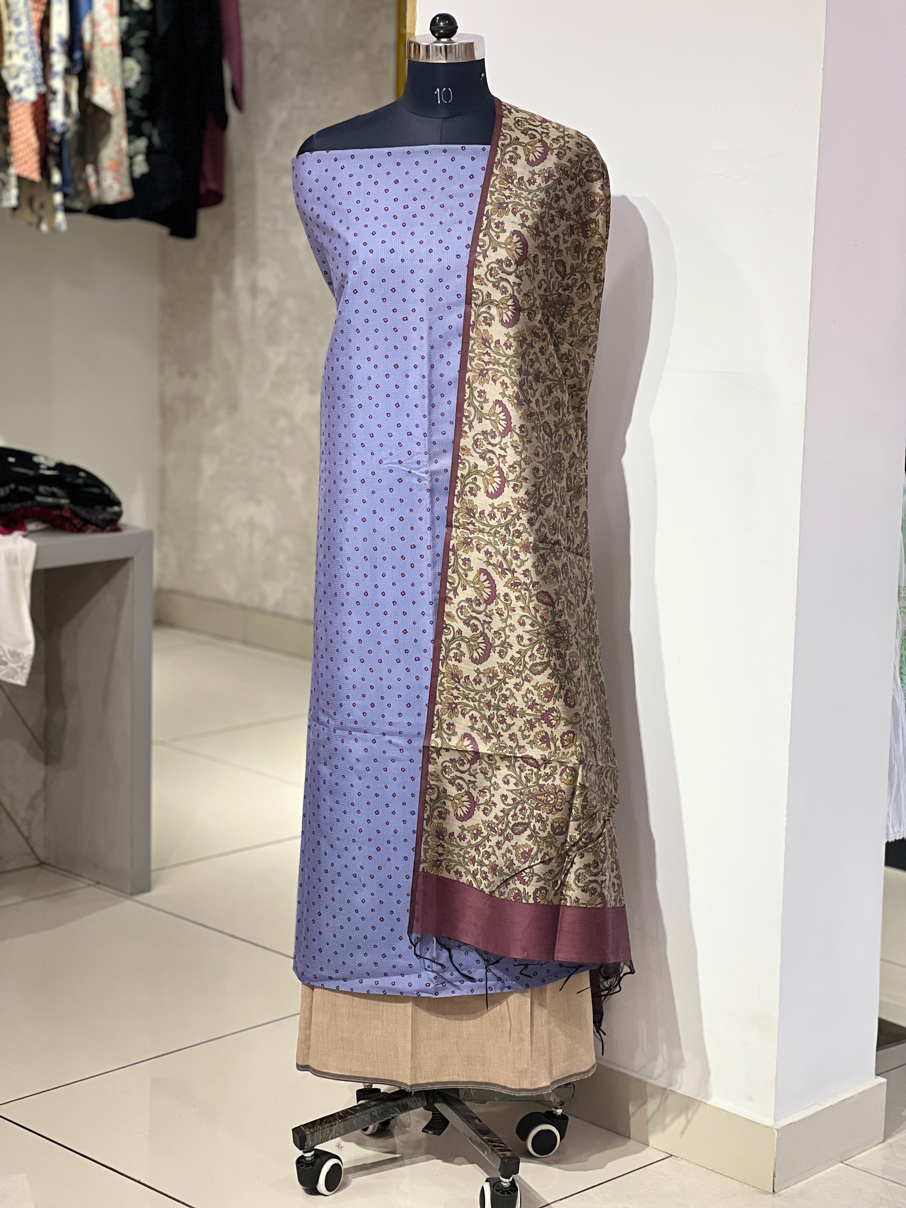 Geometric Print Detailed Semi Tussar Salwar Set | ACT1687