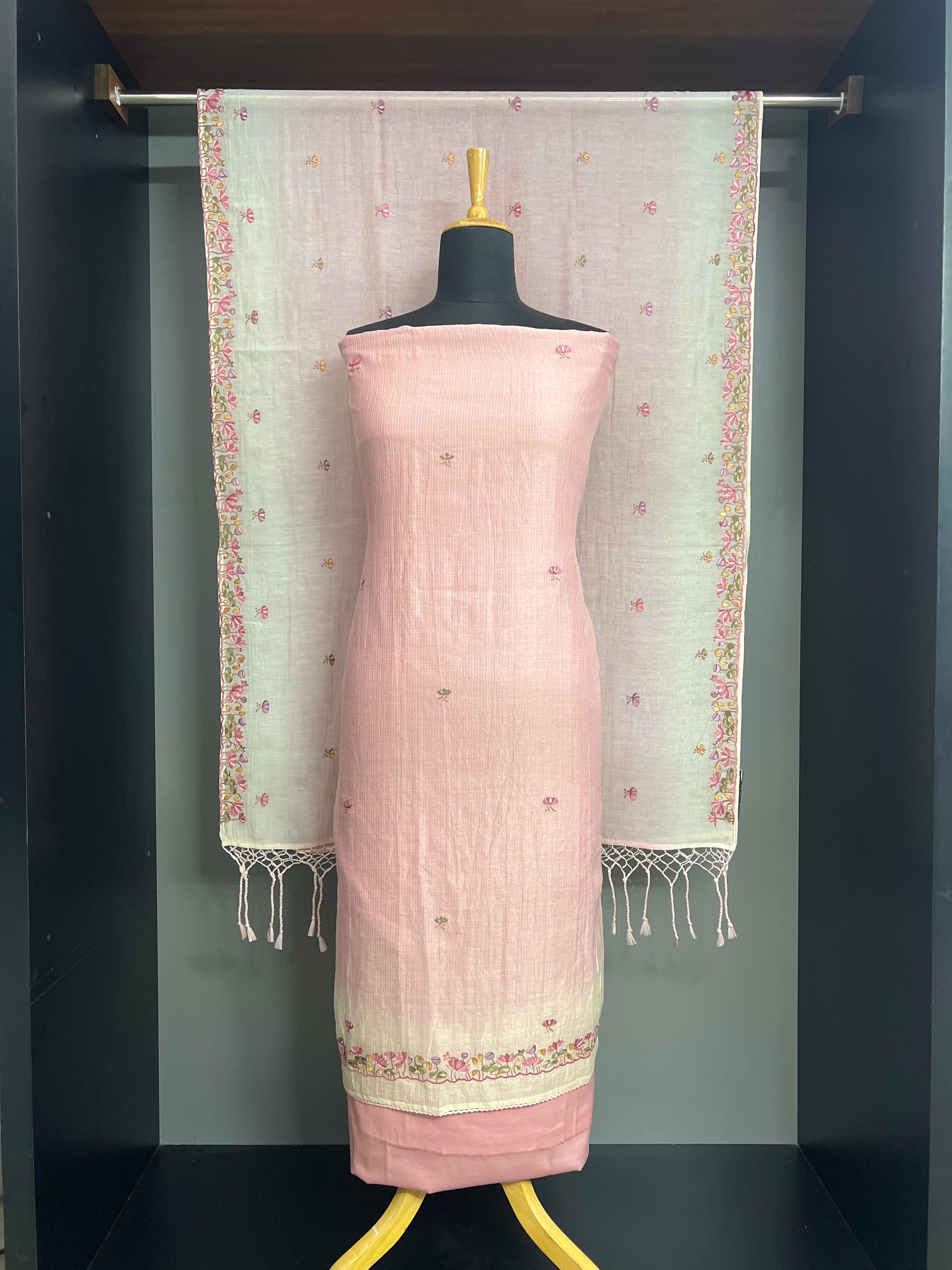 Check Pattern Embroidered Tussar Salwar Set | KMM153