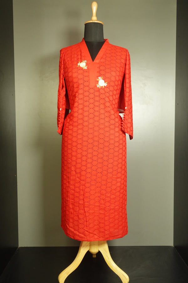 Embroidery Schiffli Pattern Kurta Material | DN590