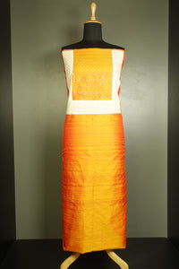 Orange Lucknowi Embroidered Raw Silk Kurta Material | AH562