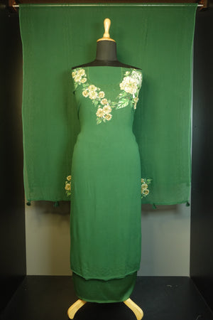 Bottle green color embroidered georgette salwar set | JCL381