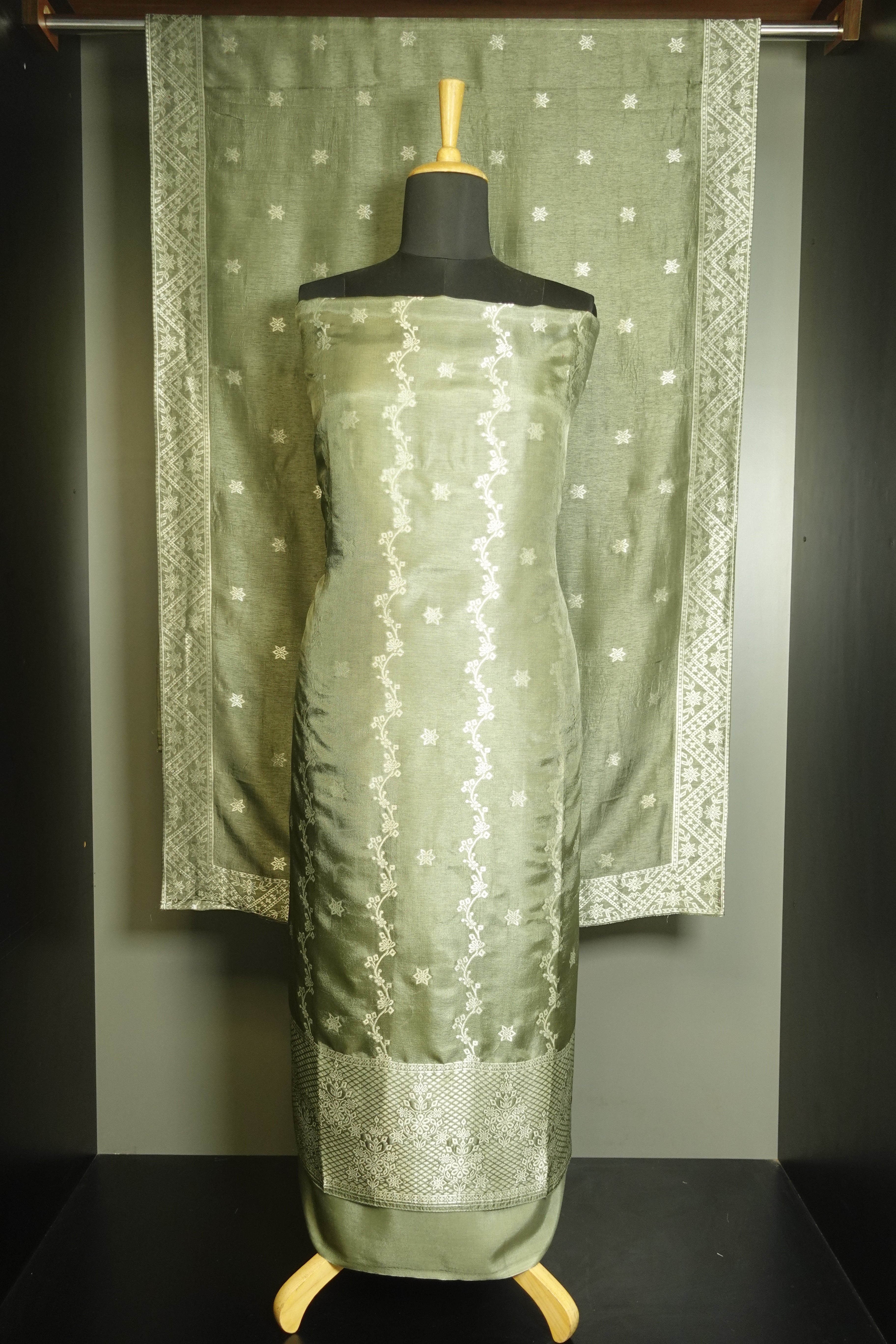 Silver Zari Weaved Tussar Finish Salwar Set | PFS190