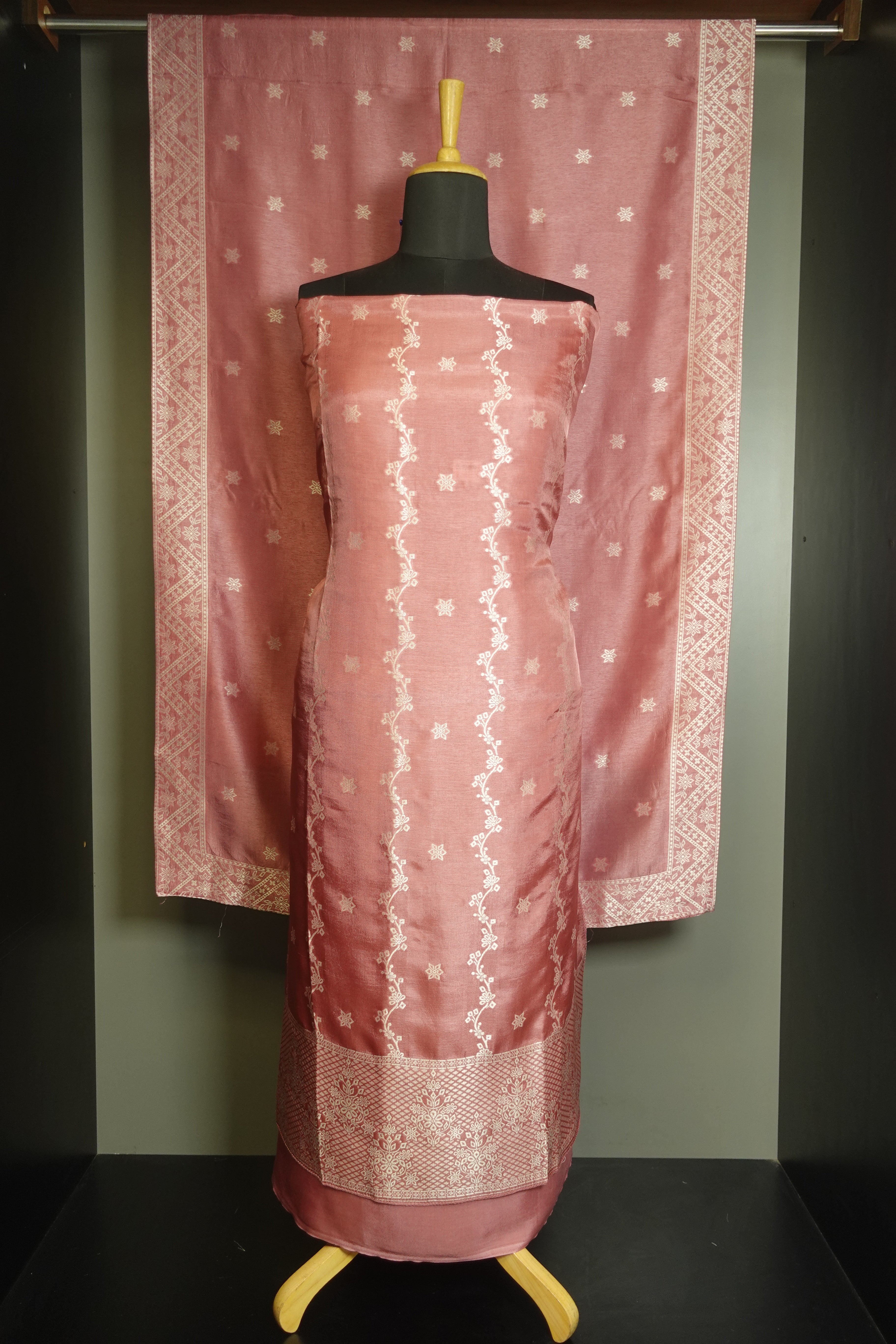 Silver Zari Weaved Tussar Finish Salwar Set | PFS190