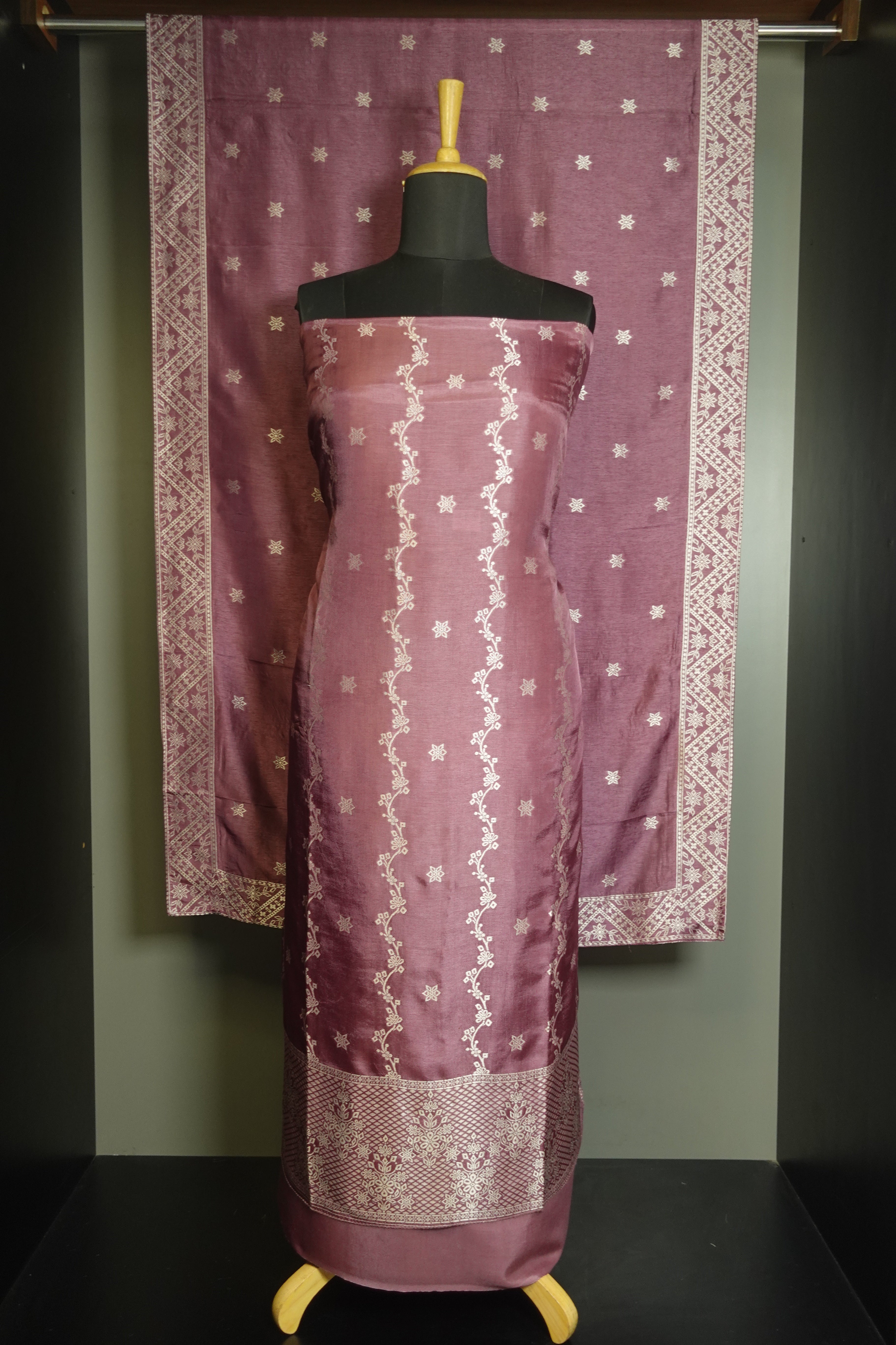 Silver Zari Weaved Tussar Finish Salwar Set | PFS190