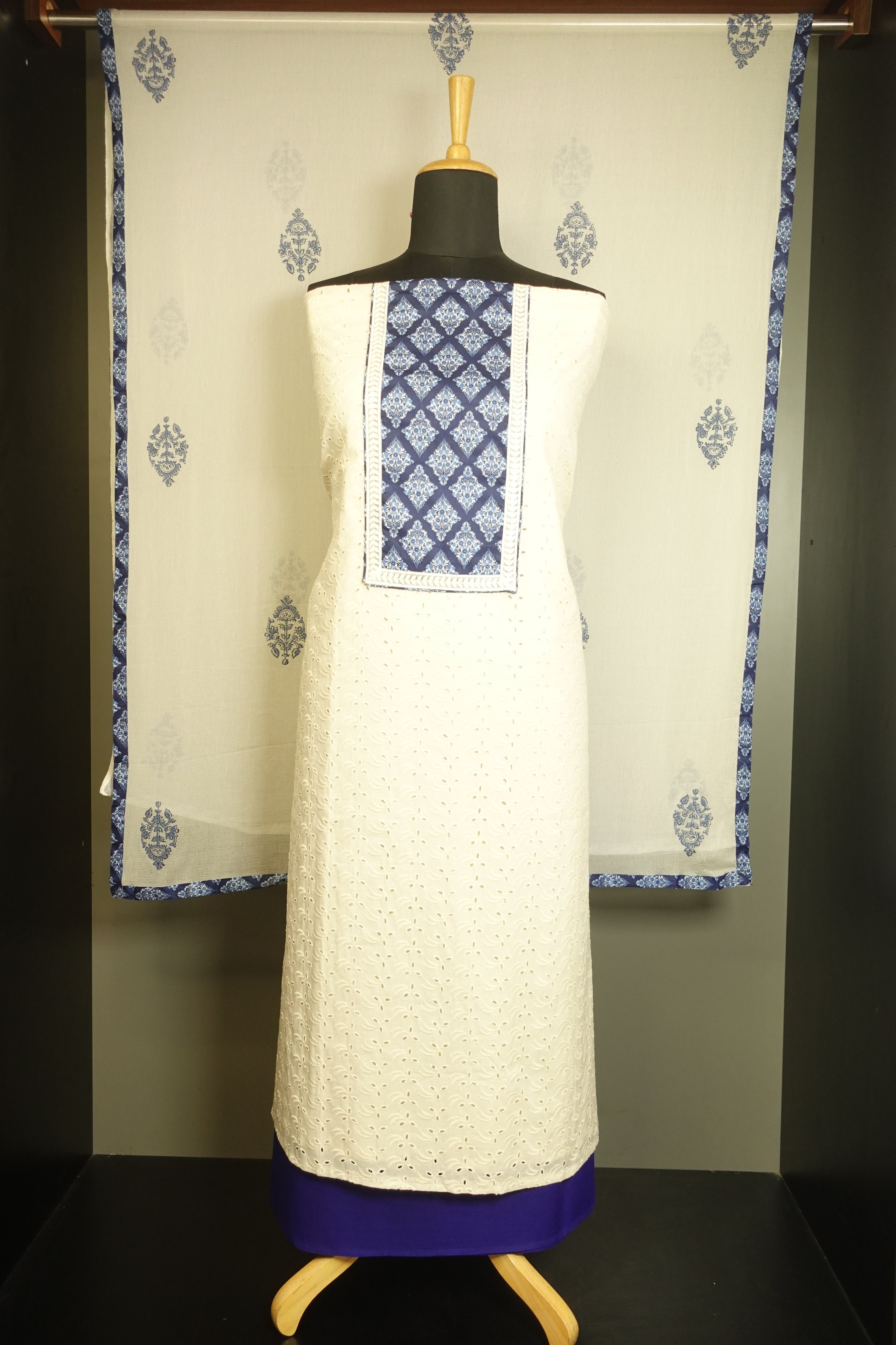 Indigo Screen Printed Cotton Salwar Set | PFS172