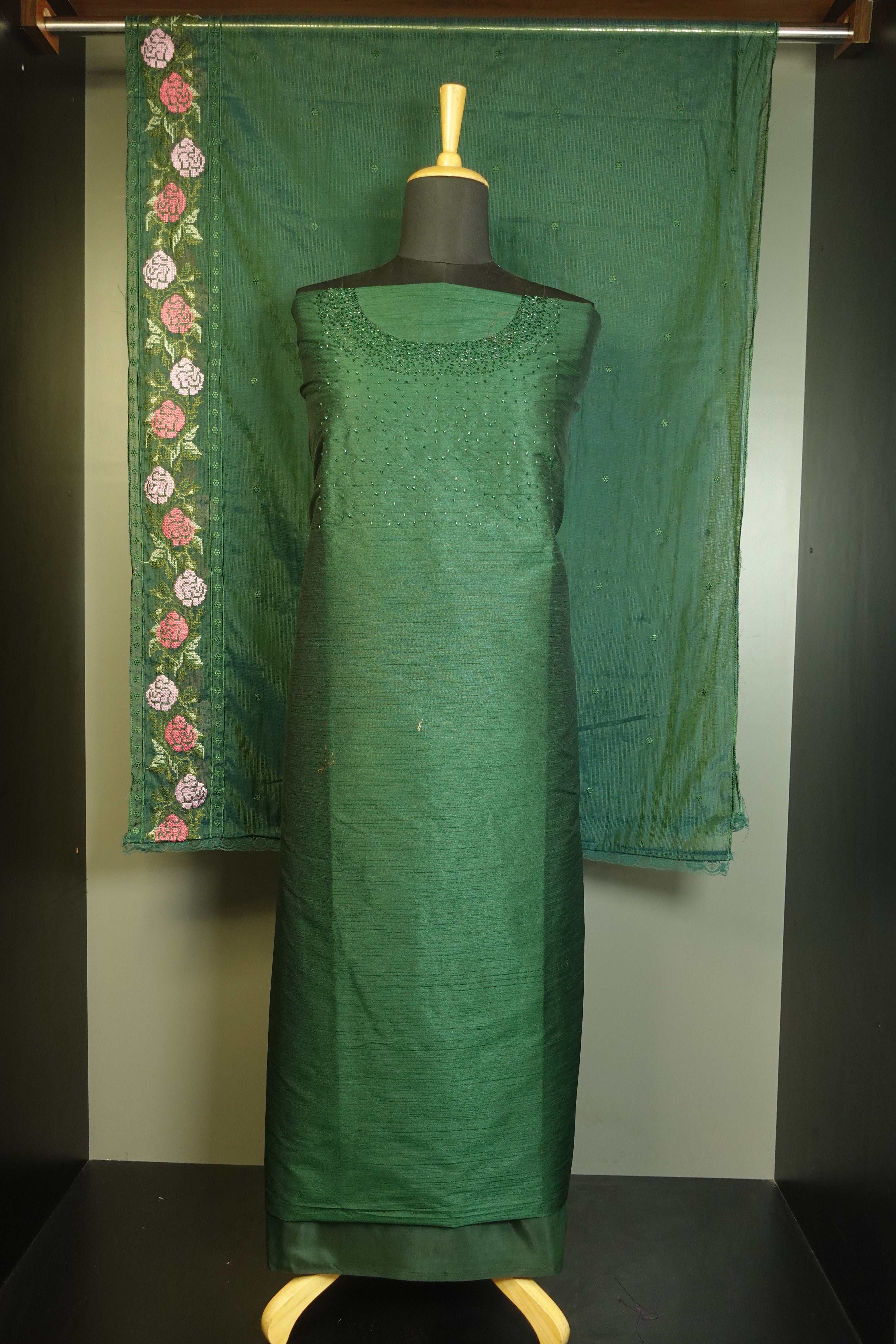 Cut Beads Embroidered Tussar Finish Salwar Set | PFS198