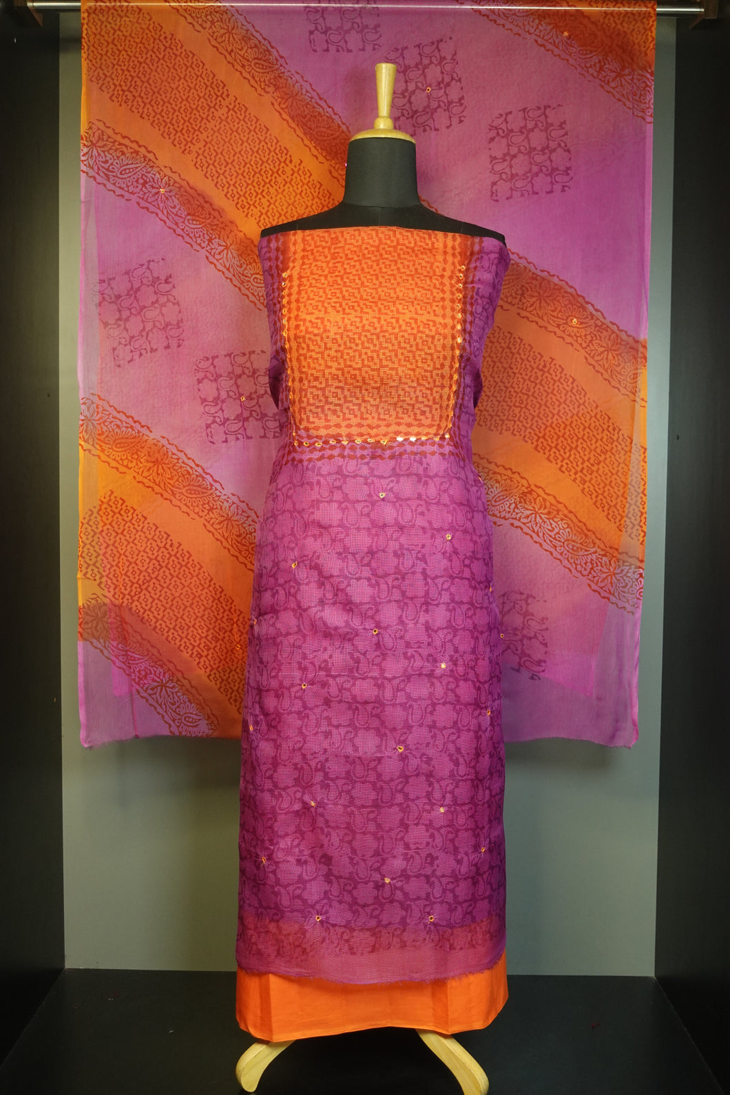 Block Printed  Check Kota Salwar Set | PFS239