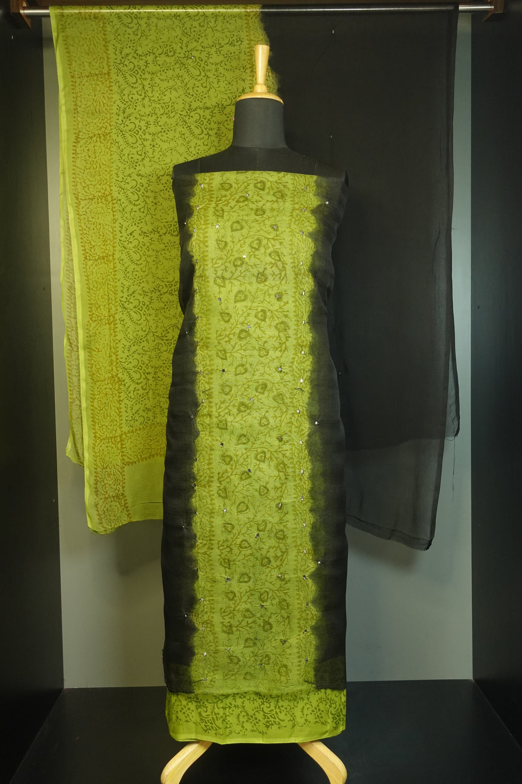 Olive & Black Color Supernet Kota Salwar Set | PFS250