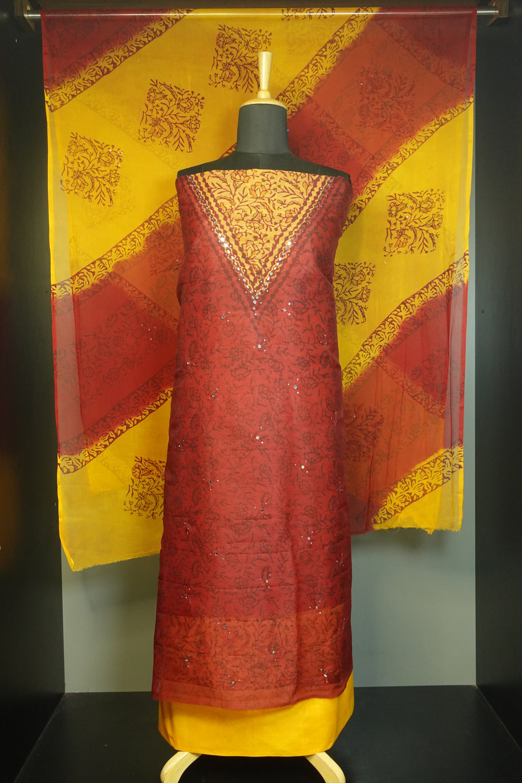 Red Color Supernet Kota Salwar Set | PFS263