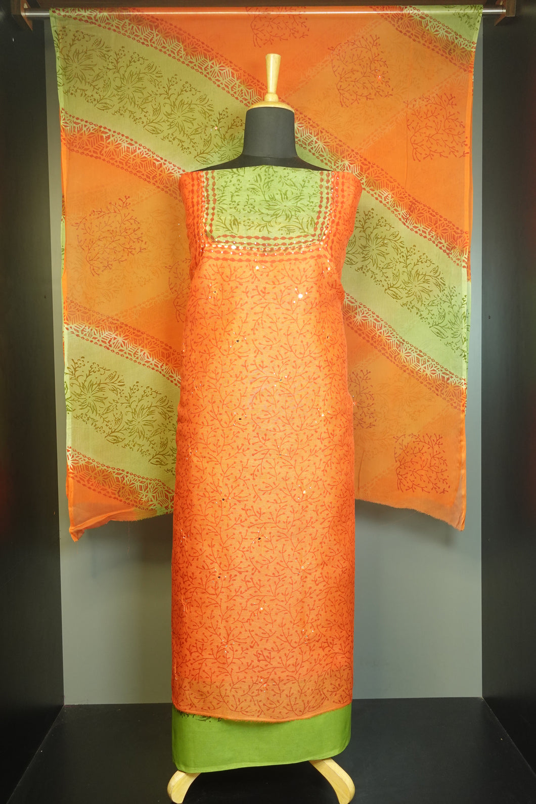 Orange & Green Color Supernet Kota Salwar Set | PFS262
