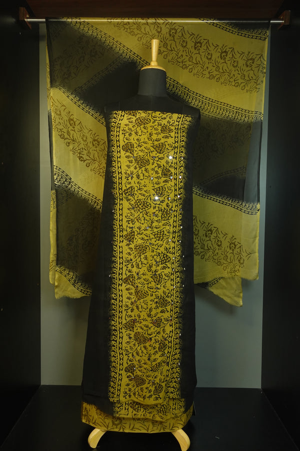 Hand Block Printed Chiffon Salwar Set | PFS230