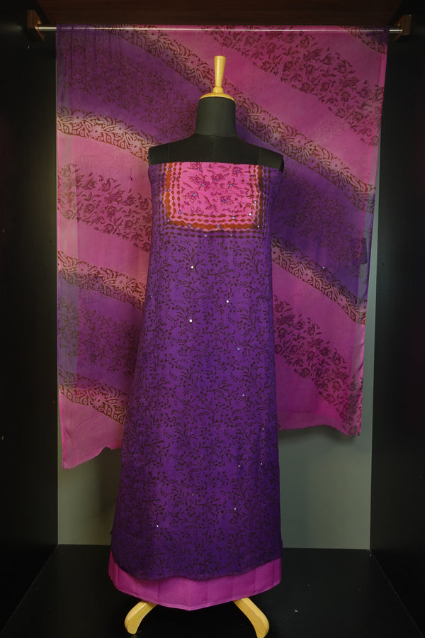 Block Printed Chiffon Salwar Set | PFS217