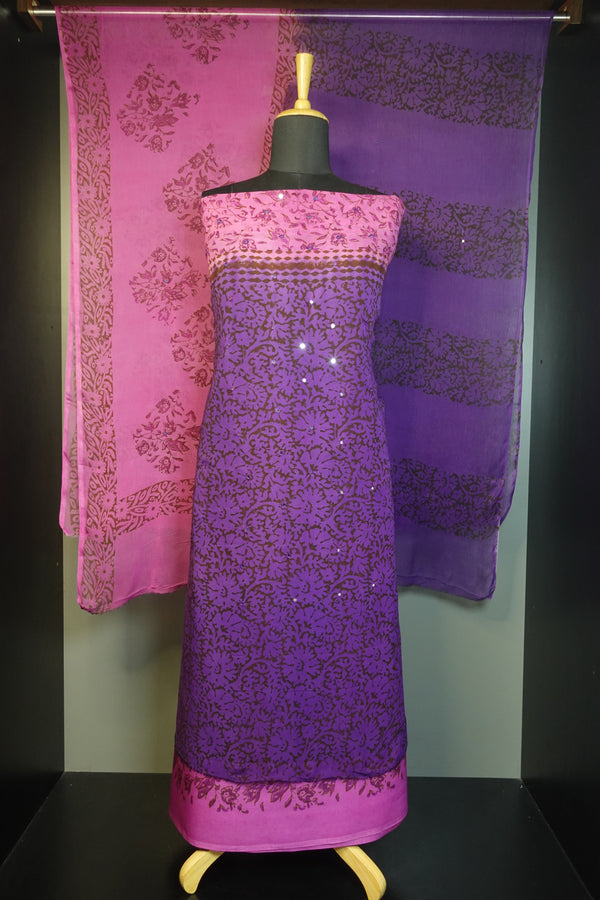 Block Printed Chiffon Salwar Set | PFS206