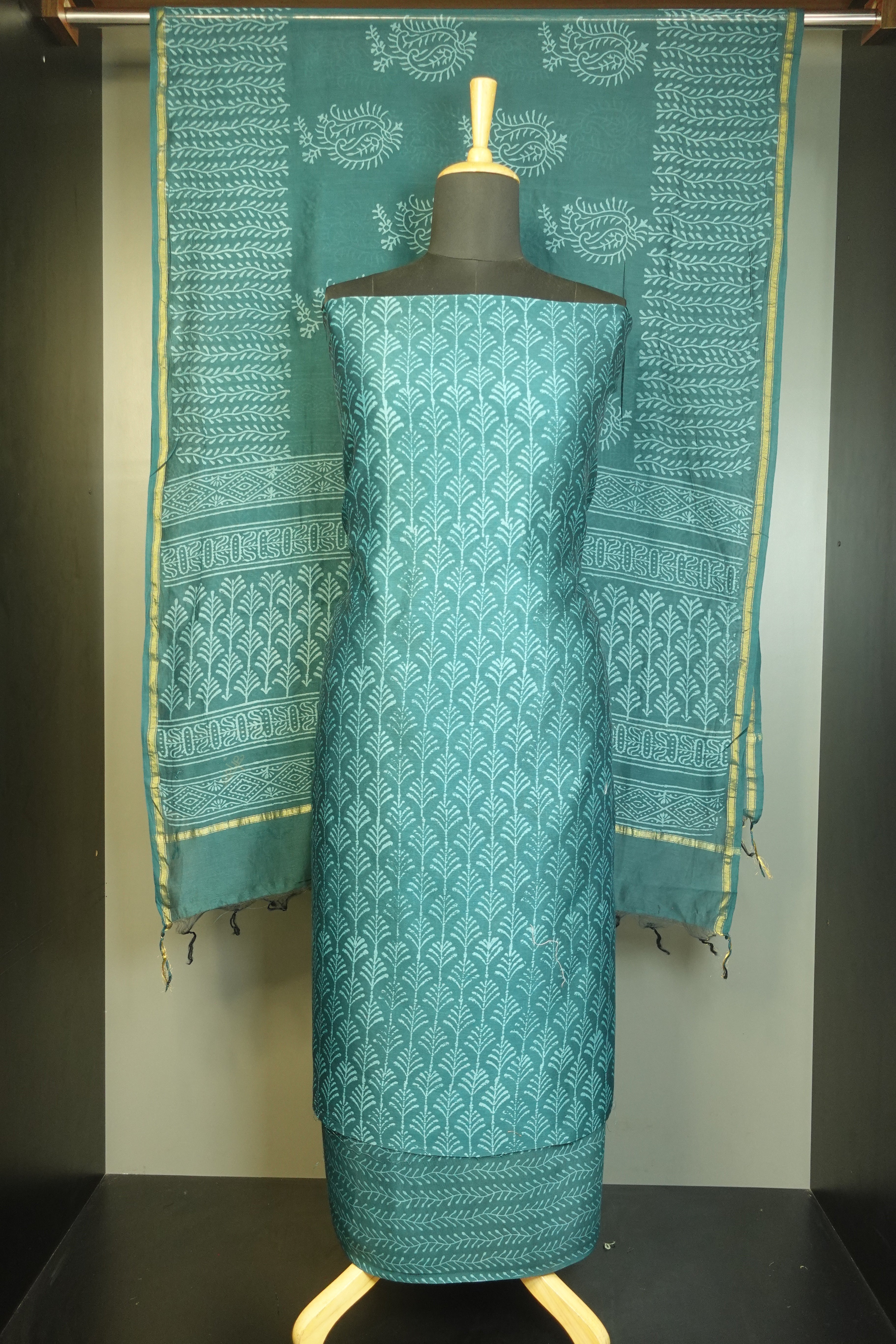 Peacock Green Color Silk Chanderi Salwar Set | JKL163